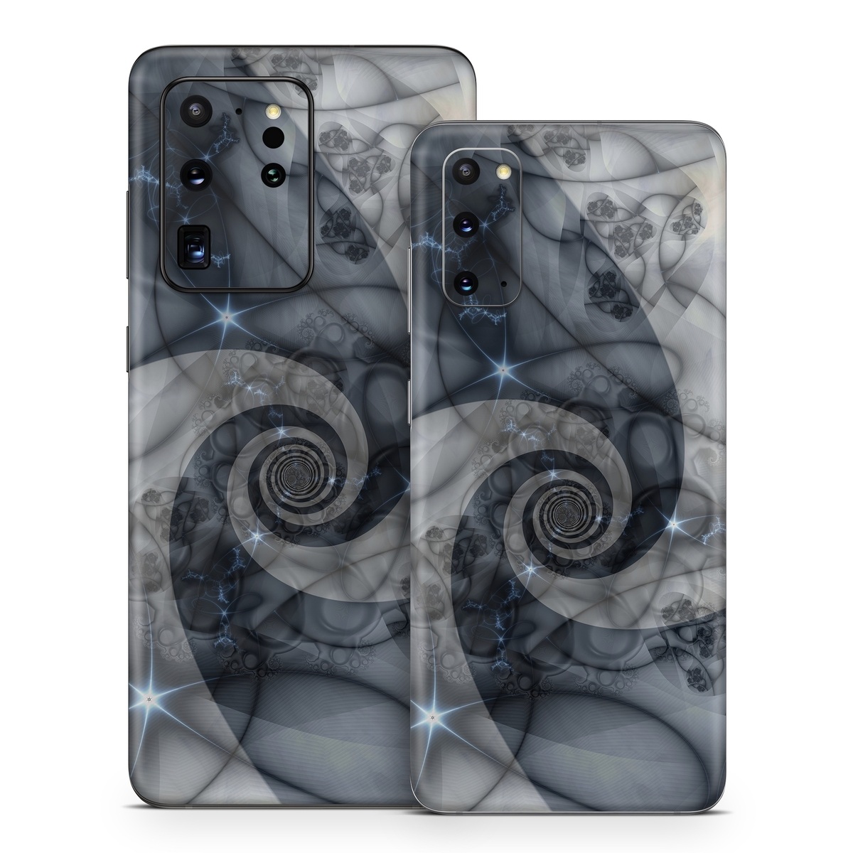 Samsung Galaxy S20 Series Skin design of Eye, Drawing, Black-and-white, Design, Pattern, Art, Tattoo, Illustration, Fractal art, with black, gray colors