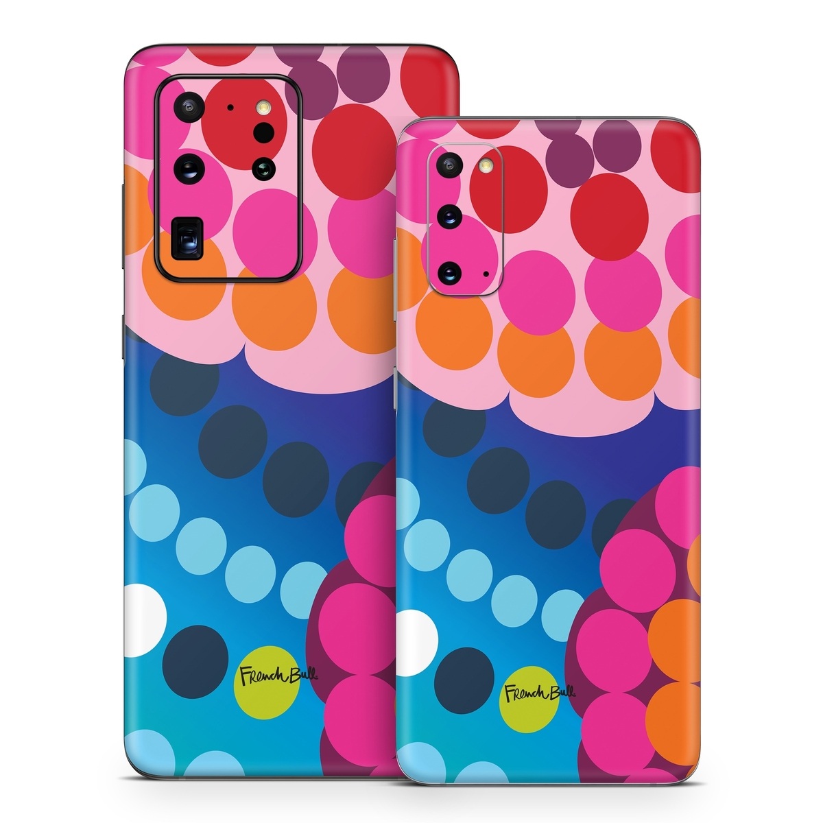Samsung Galaxy S20 Series Skin design of Pattern, Circle, Orange, Colorfulness, Design, Line, Polka dot, Graphic design, Graphics, Heart, with blue, green, pink, orange, purple colors