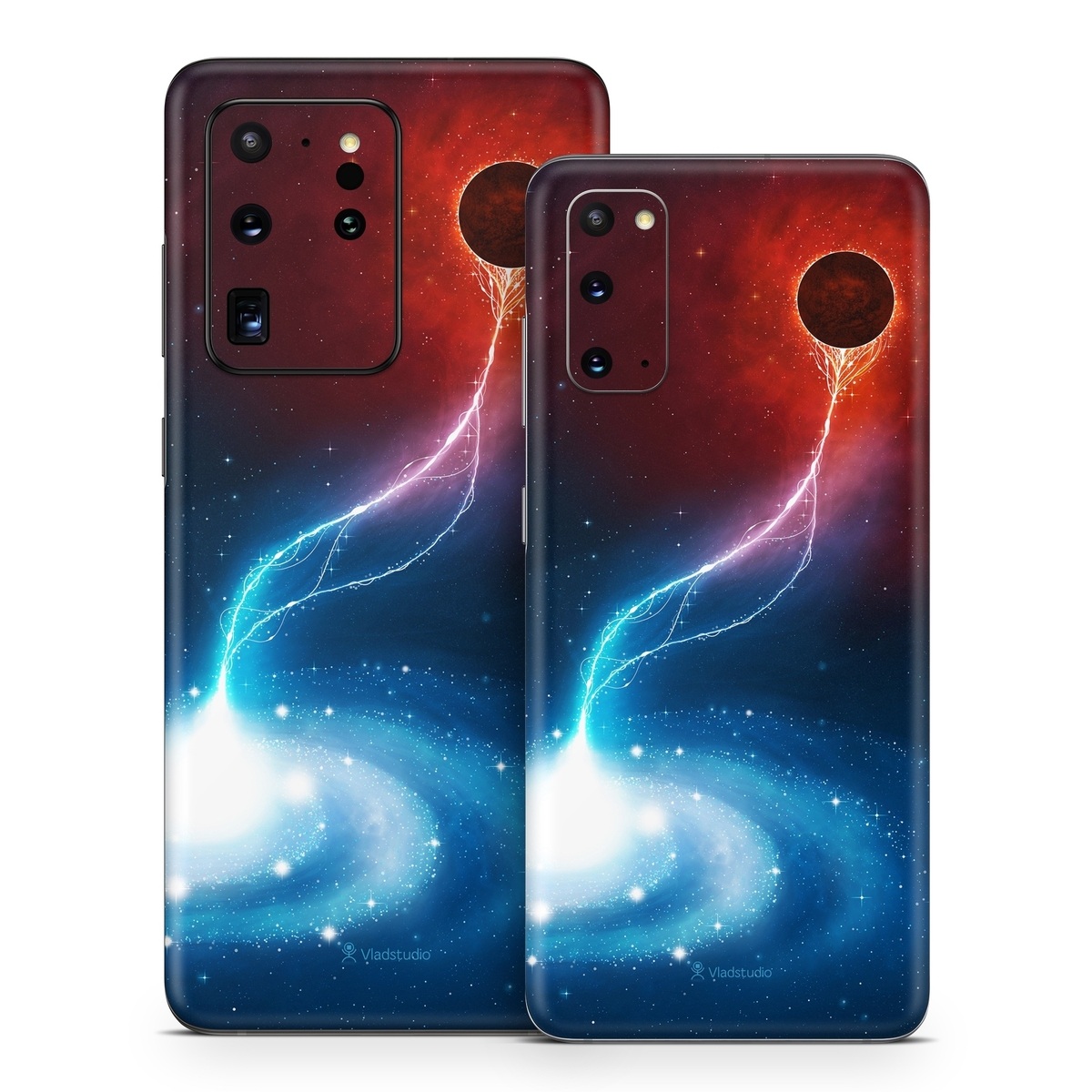 Samsung Galaxy S20 Series Skin design of Outer space, Atmosphere, Astronomical object, Universe, Space, Sky, Planet, Astronomy, Celestial event, Galaxy, with blue, red, black colors