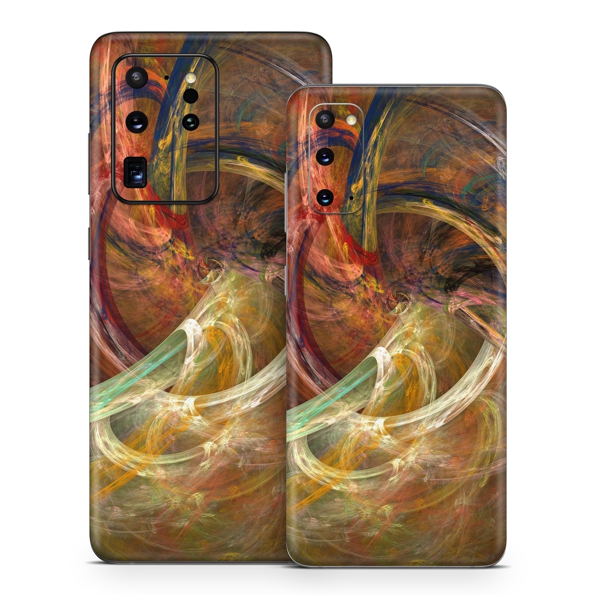 Samsung Galaxy S20 Series Skin design of Fractal art, Art, Painting, Visual arts, Modern art, Graphics, Artwork, Stock photography, Circle, Space, with brown, red, yellow, orange, green colors