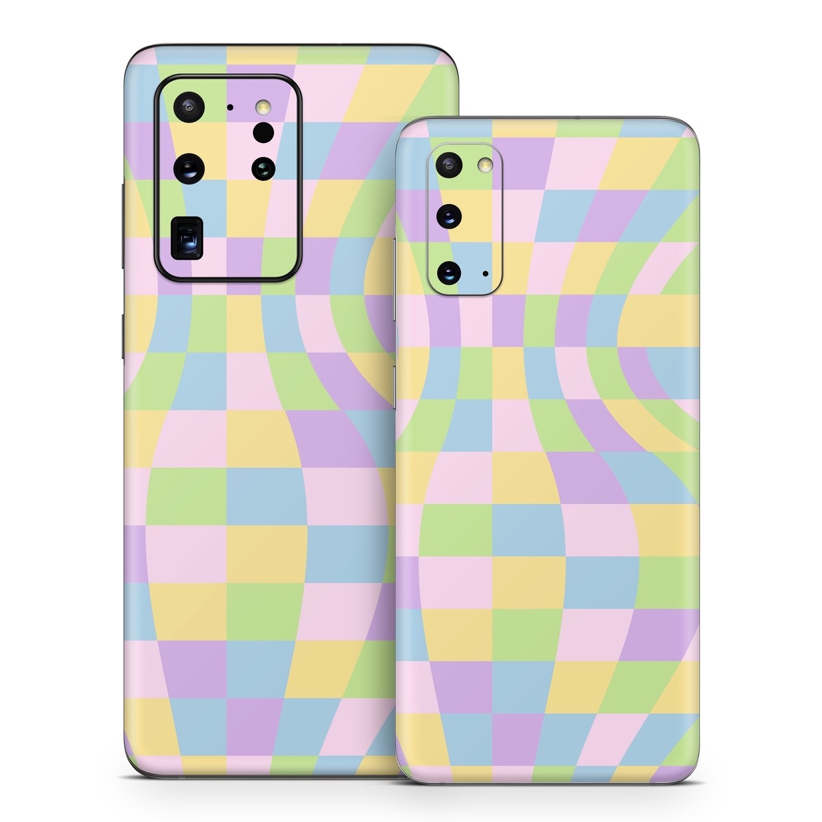 Samsung Galaxy S20 Series Skin design of Rectangle, Azure, Textile, Art, Painting, Violet, Pink, Font, Aqua, Material property, with pink, yellow, purple, blue, green colors