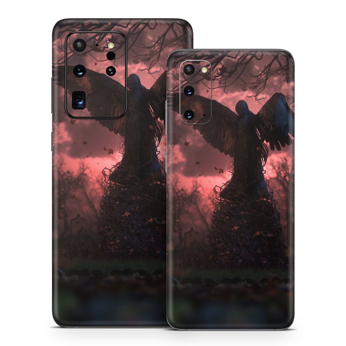 Samsung Galaxy S20 Series Skin design of Nature, Sky, Atmospheric phenomenon, Tree, Atmosphere, Darkness, Night, Screenshot, Cg artwork, Fictional character, with black, red colors
