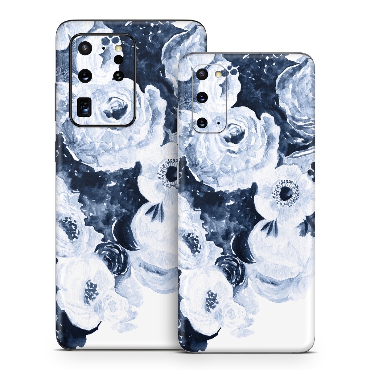 Samsung Galaxy S20 Series Skin design of White, Flower, Cut flowers, Garden roses, Plant, Bouquet, Rose, Black-and-white, Rose family, Still life, with white, blue colors