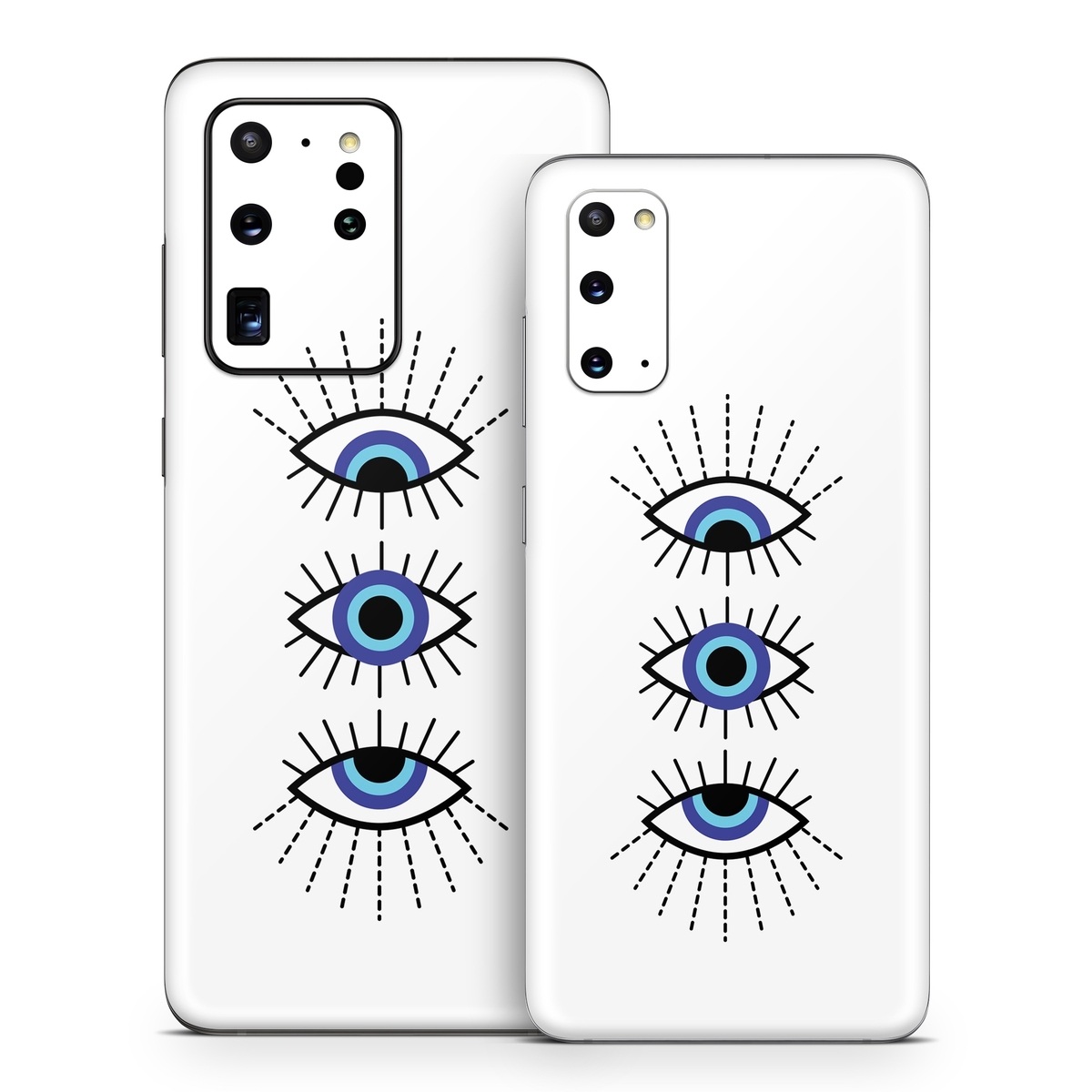 Samsung Galaxy S20 Series Skin design of Eyebrow, Eyelash, Iris, Art, Font, Circle, Electric blue, Symmetry, Illustration, Graphics, with black, white, blue, purple colors