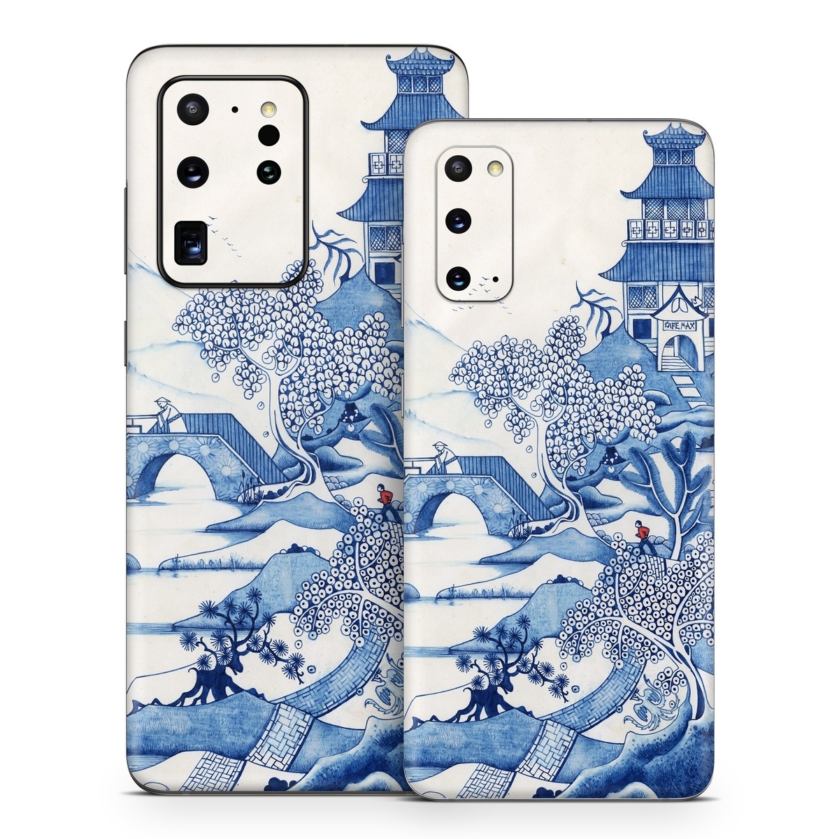 Samsung Galaxy S20 Series Skin design of Blue, Blue and white porcelain, Winter, Christmas eve, Illustration, Snow, World, Art, with blue, white colors