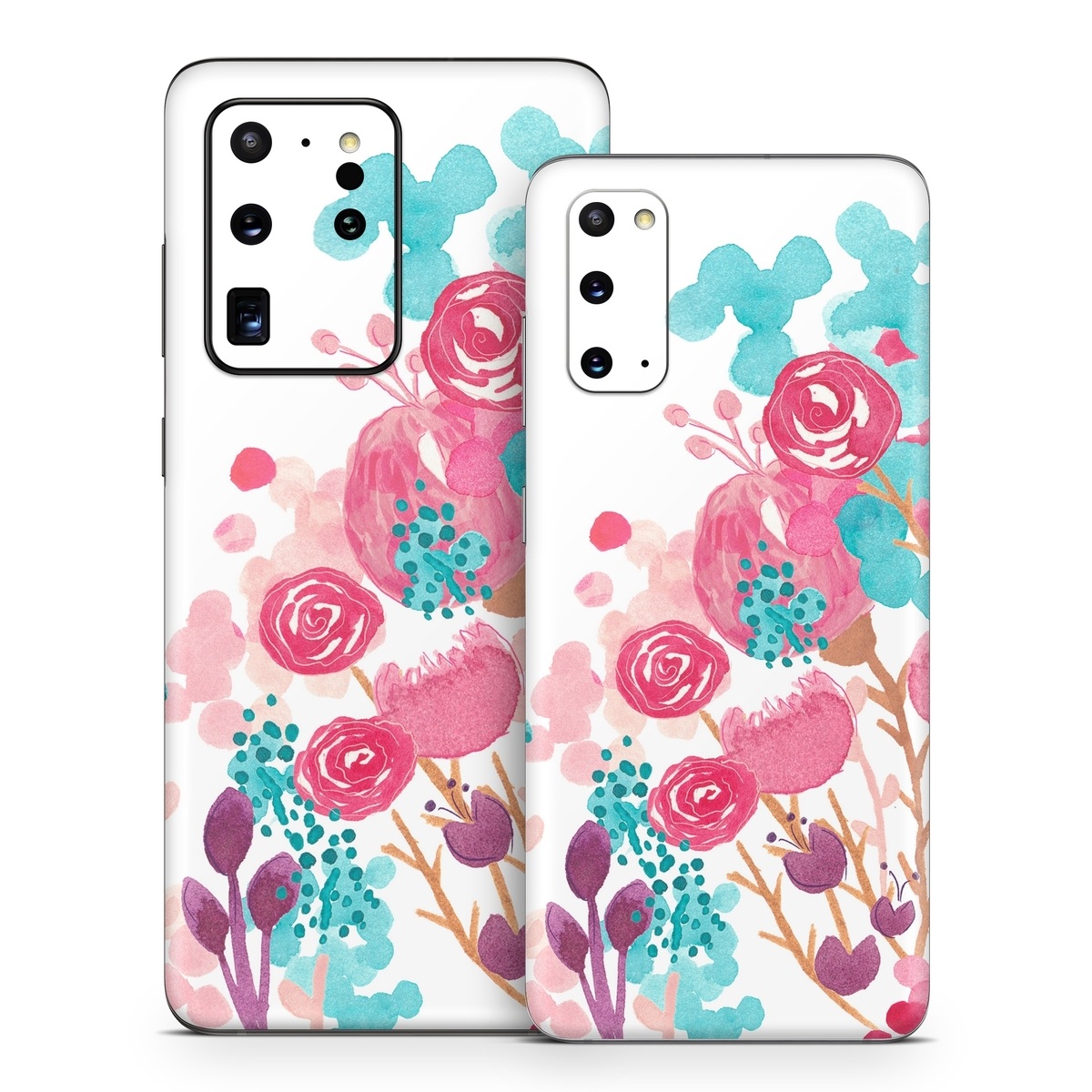Samsung Galaxy S20 Series Skin design of Pink, Pattern, Design, Illustration, Clip art, Plant, Graphics, Art, with white, pink, purple, blue, red colors