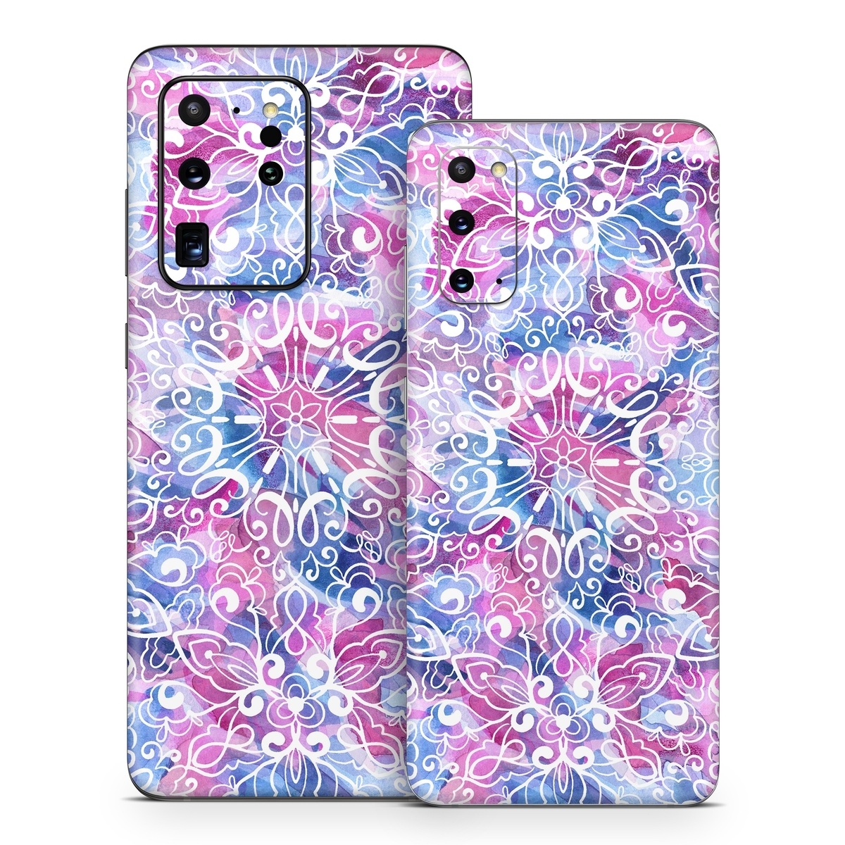 Samsung Galaxy S20 Series Skin design of Pattern, Pink, Lilac, Design, Textile, Visual arts, Motif, Floral design, Plant, with blue, pink, purple, white colors