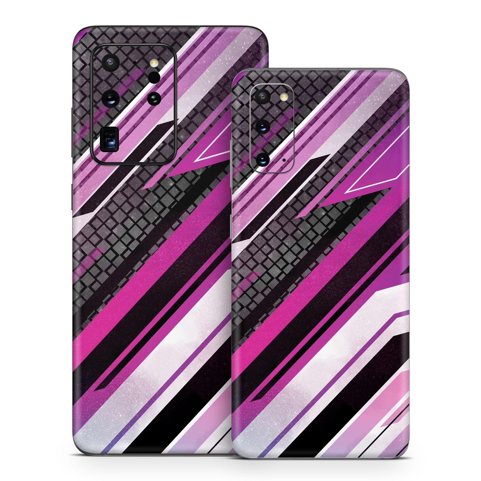 Samsung Galaxy S20 Series Skin design of Automotive lighting, Hood, Grille, Purple, Automotive design, Automotive exterior, Violet, Motor vehicle, Pink, Line, with black, purple, white, gray, pink colors