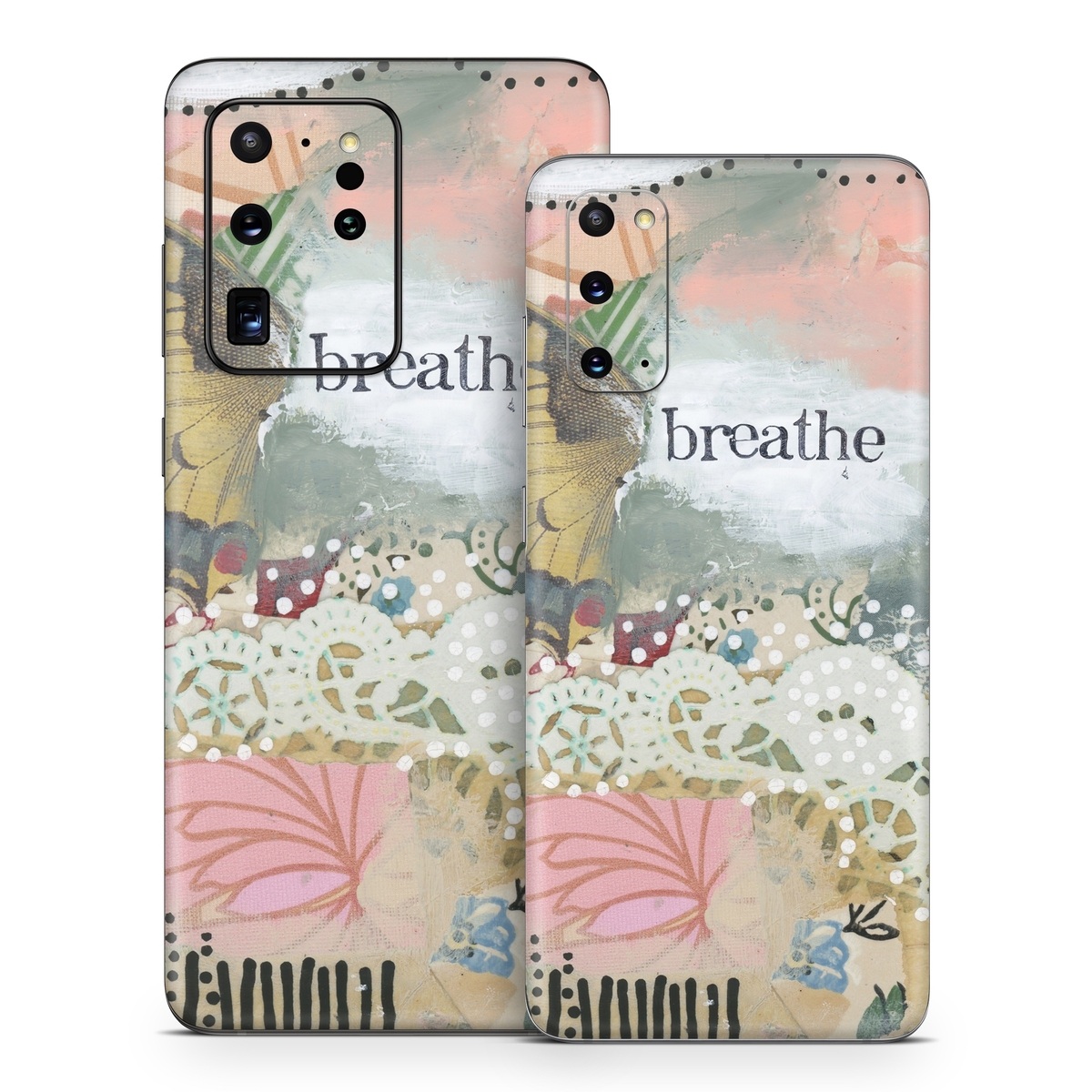 Samsung Galaxy S20 Series Skin design of Butterfly, Moths and butterflies, Insect, Pollinator, Organism, Illustration, Brush-footed butterfly, Art, Fictional character, Wildflower, with pink, brown, white, black, red, blue, green colors