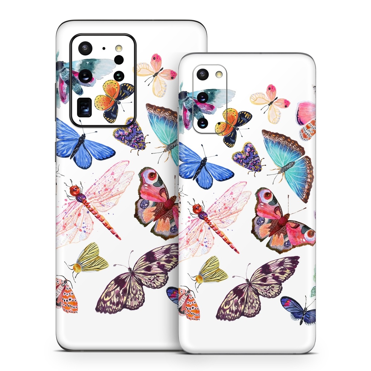 Samsung Galaxy S20 Series Skin design of Butterfly, Pollinator, Insect, Arthropod, Organism, Moths and butterflies, Art, Symmetry, Wing, Illustration, with white, blue, green, red, yellow, orange, pink, brown, purple colors
