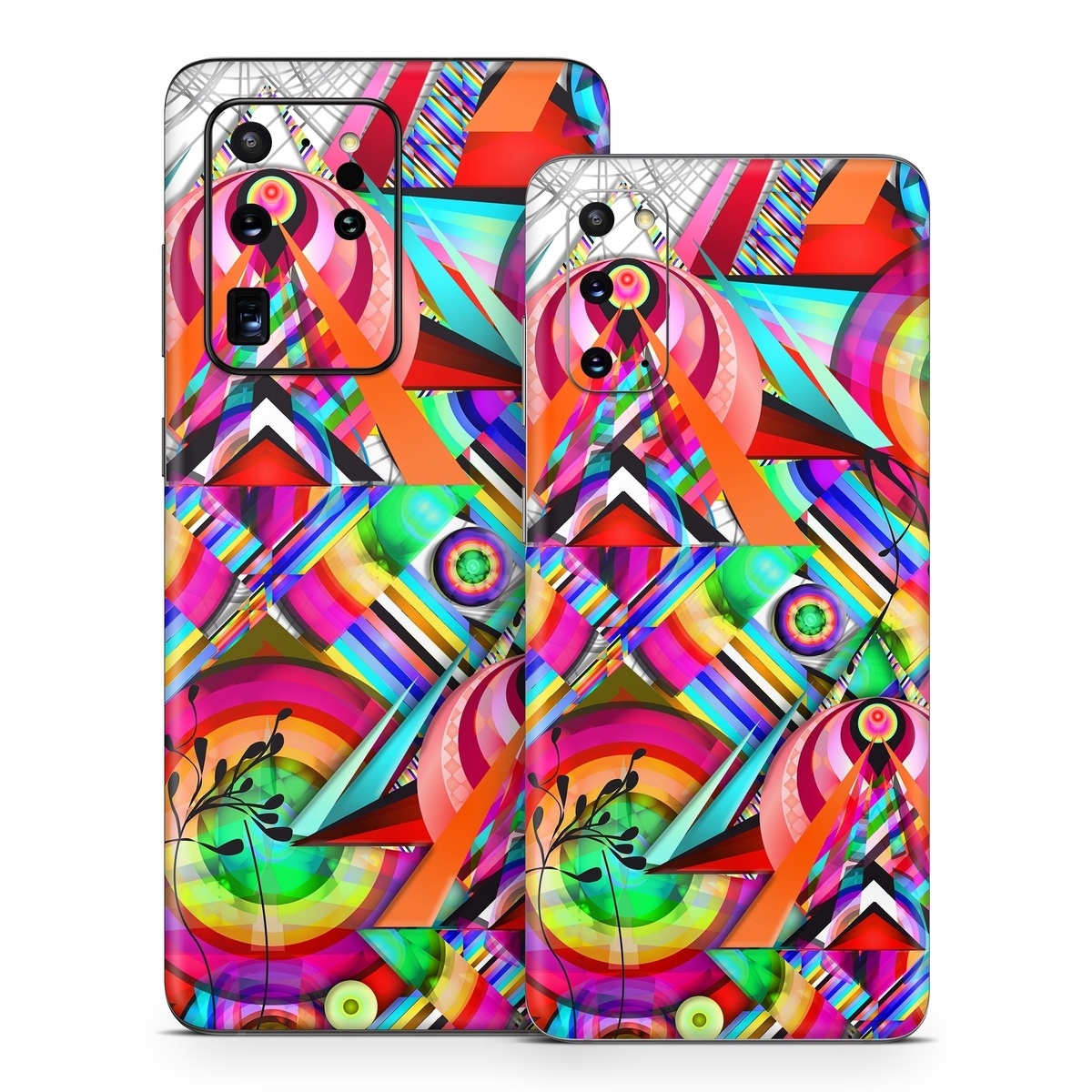 Samsung Galaxy S20 Series Skin design of Psychedelic art, Pattern, Design, Graphic design, Colorfulness, Visual arts, Circle, Art, with red, pink, green, yellow, orange colors