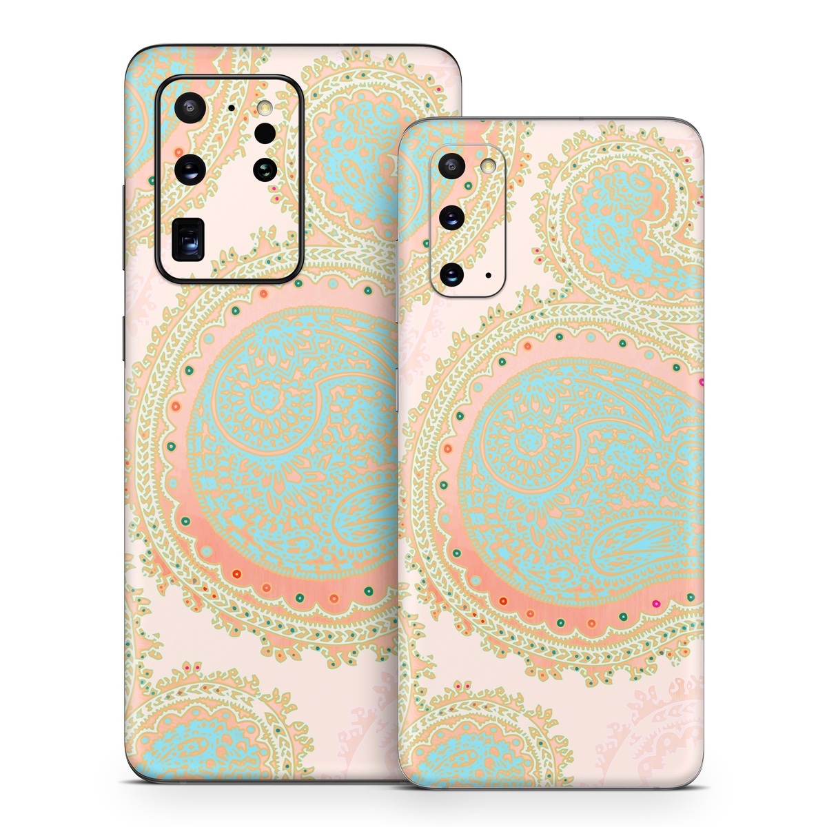 Samsung Galaxy S20 Series Skin design of Pattern, Visual arts, Paisley, Pink, Design, Motif, Line, Wallpaper, Peach, with pink, blue, red colors