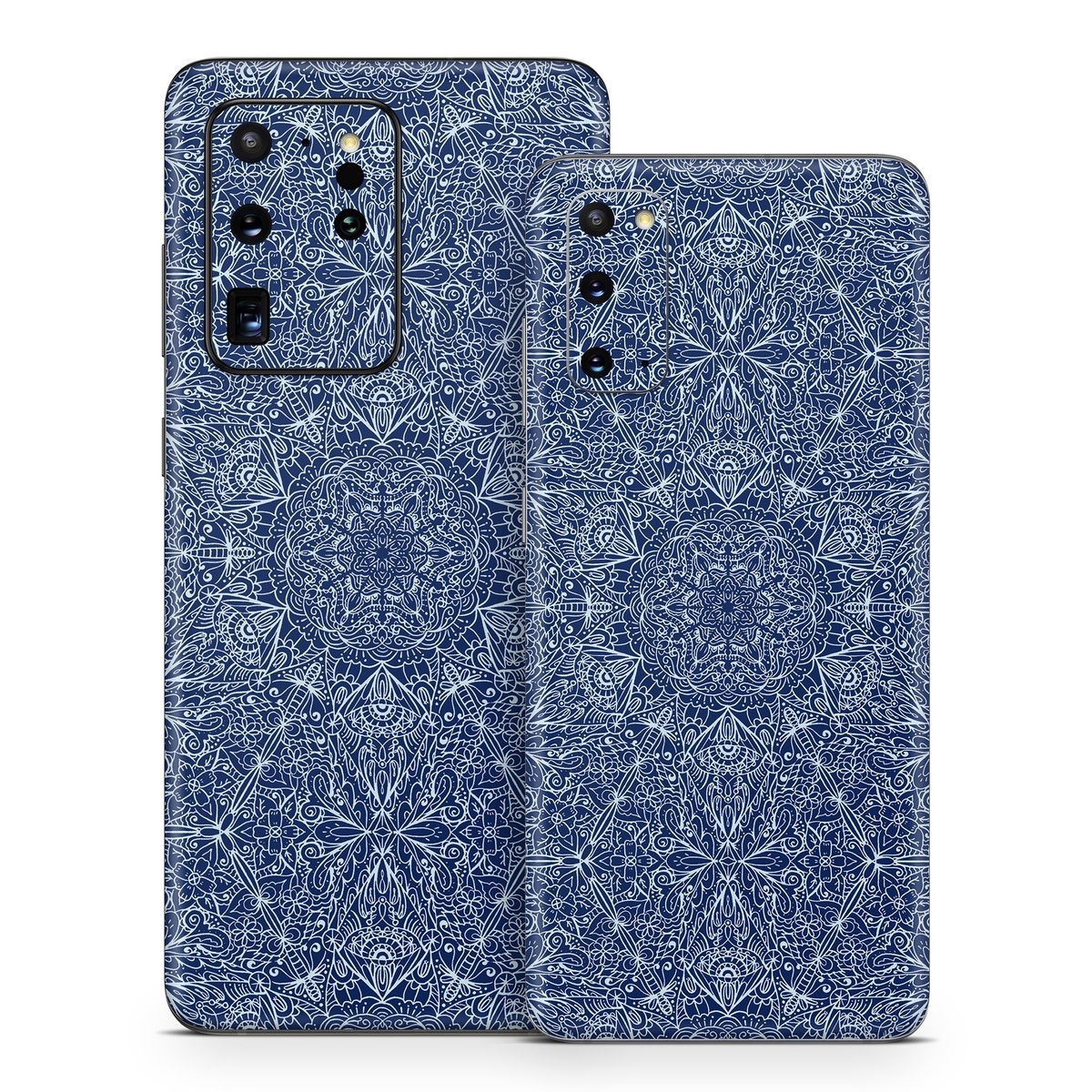 Samsung Galaxy S20 Series Skin design of Blue, Pattern, Azure, Cobalt blue, Design, Textile, Electric blue, Wallpaper, Symmetry, with blue, white colors