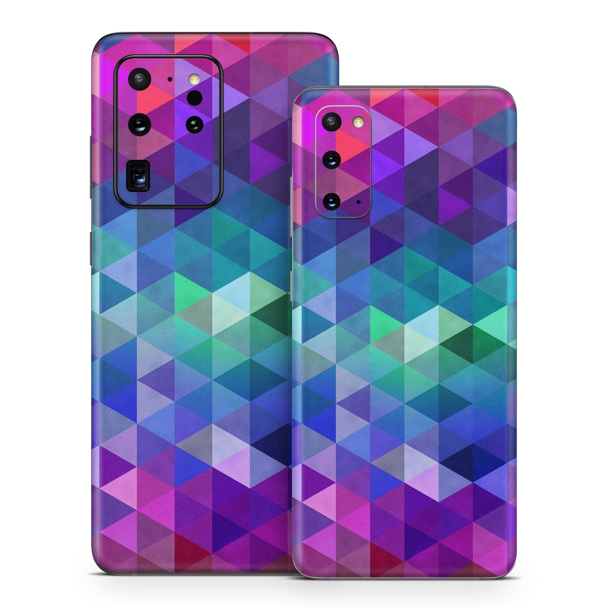 Samsung Galaxy S20 Series Skin design of Purple, Violet, Pattern, Blue, Magenta, Triangle, Line, Design, Graphic design, Symmetry, with blue, purple, green, red, pink colors