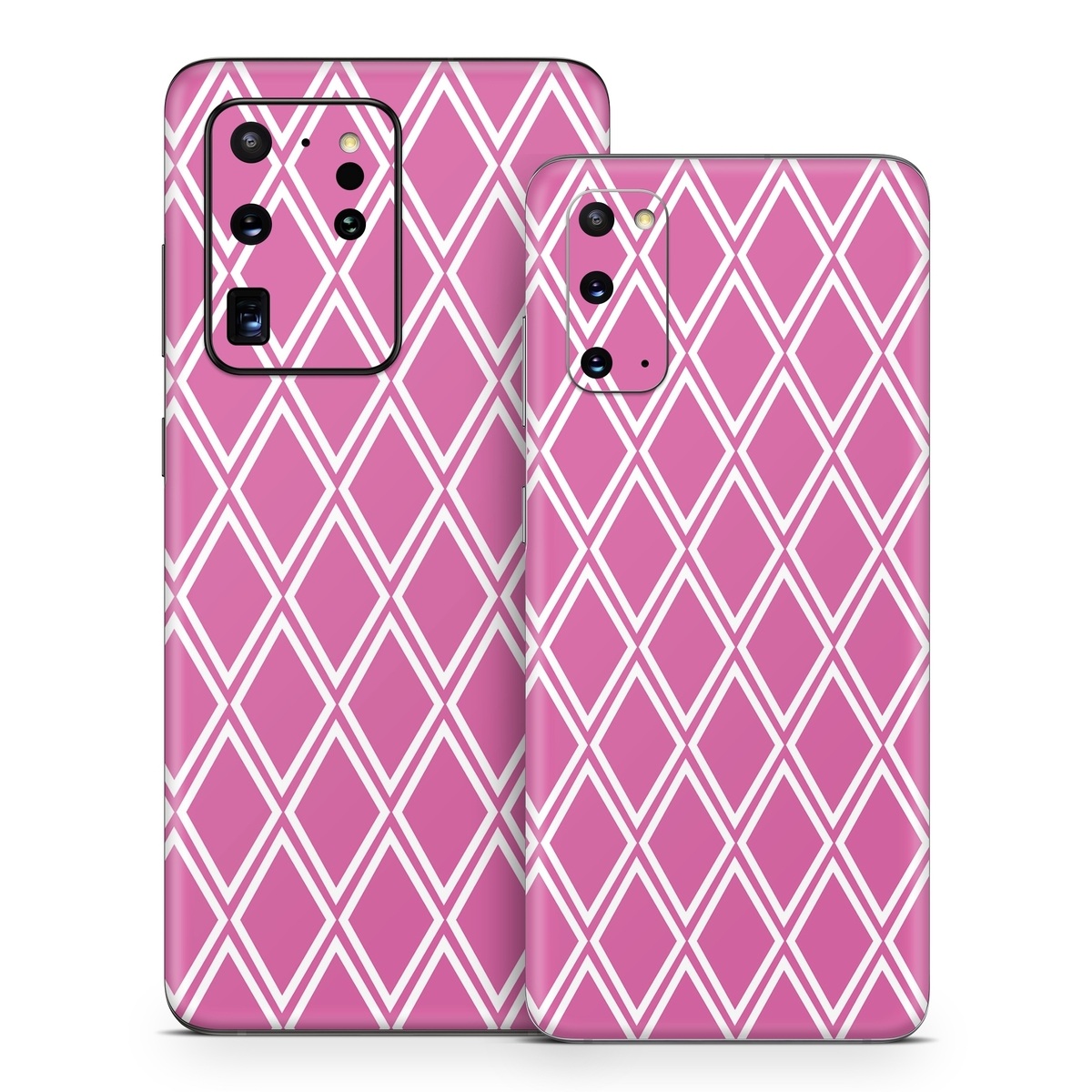 Samsung Galaxy S20 Series Skin design of Pink, Rectangle, Font, Material property, Magenta, Symmetry, Parallel, Pattern, Peach, Circle, with pink, white colors