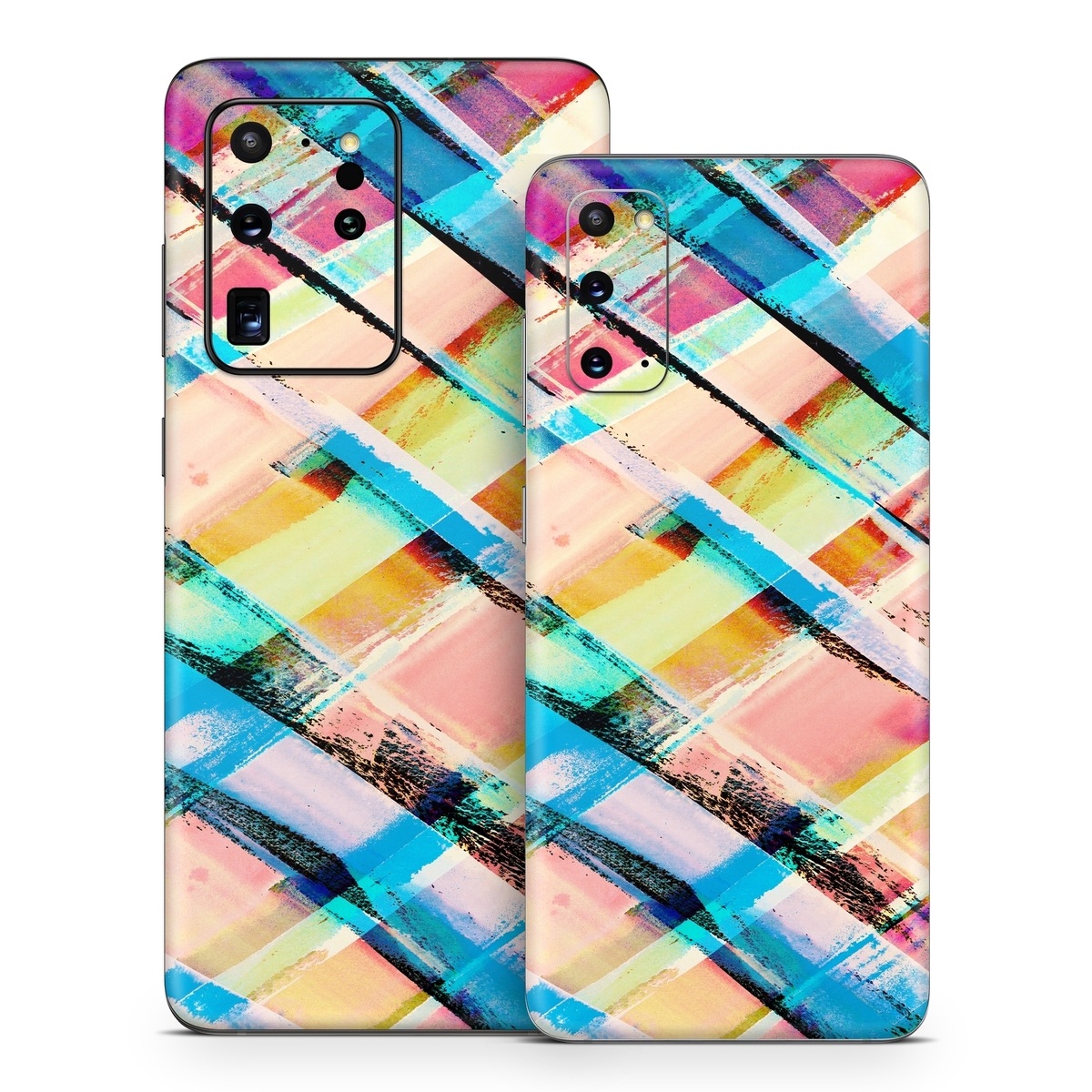 Samsung Galaxy S20 Series Skin design of Line, Pattern, Turquoise, Plaid, Orange, Colorfulness, Design, Textile, Tints and shades, with blue, pink, red, purple, yellow, orange colors