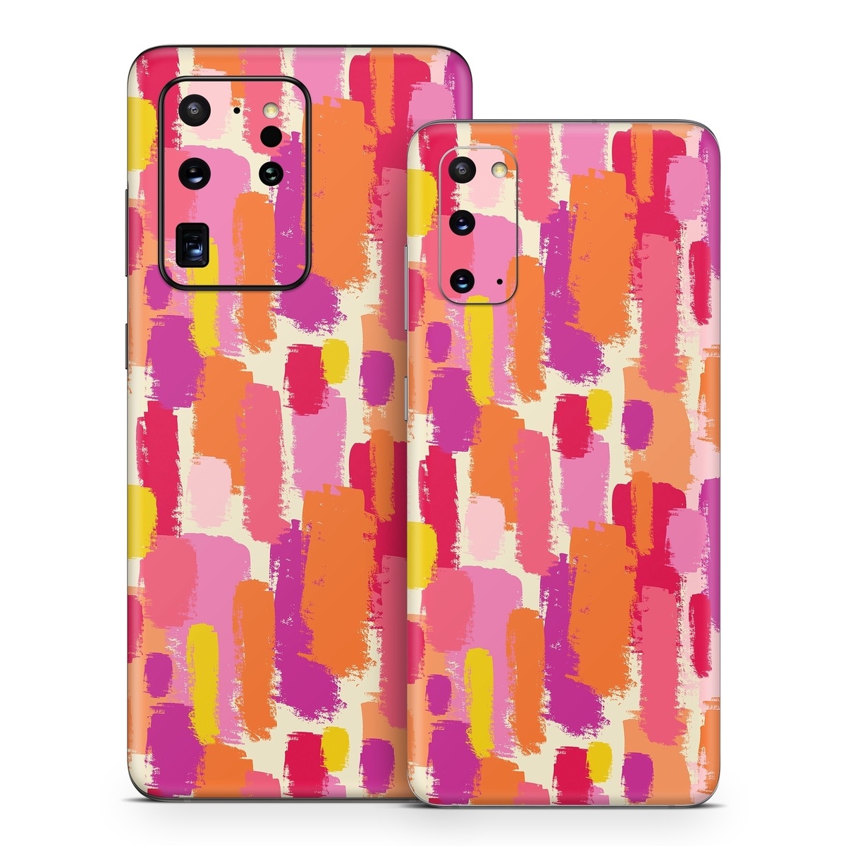 Samsung Galaxy S20 Series Skin design of Font, Material property, Magenta, Pattern, Art, Graphics, Tints and shades, Visual arts, Design, Graphic design, with orange, yellow, pink, purple, red, white colors