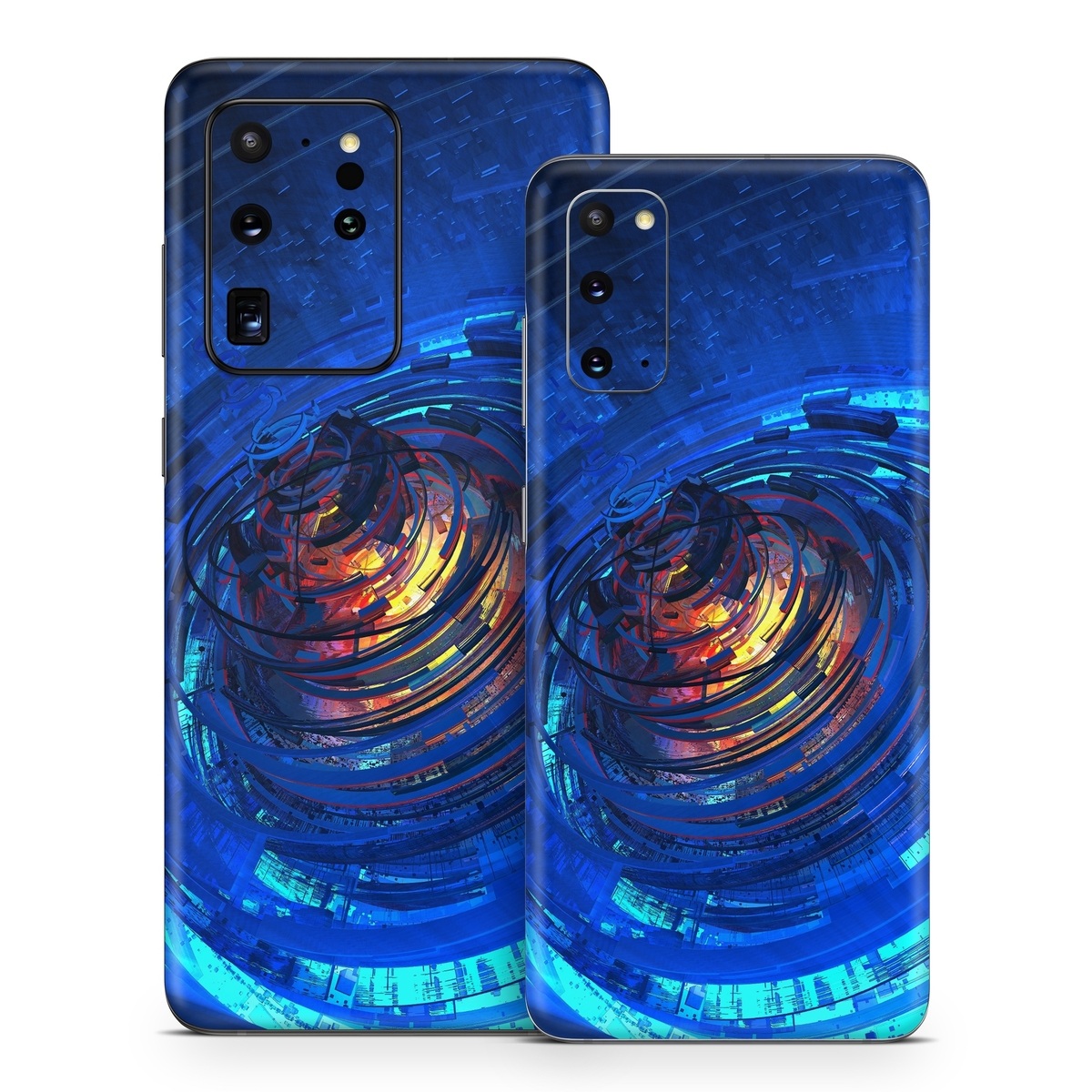 Samsung Galaxy S20 Series Skin design of Blue, Water, Circle, Vortex, Electric blue, Wave, Liquid, Graphics, Pattern, Colorfulness, with blue, orange, yellow colors