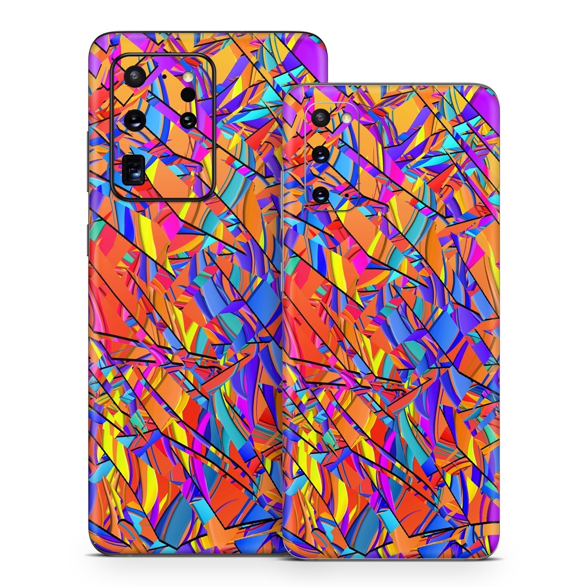 Samsung Galaxy S20 Series Skin design of Pattern, Psychedelic art, Line, Visual arts, Art, with orange, yellow, blue, purple, pink colors