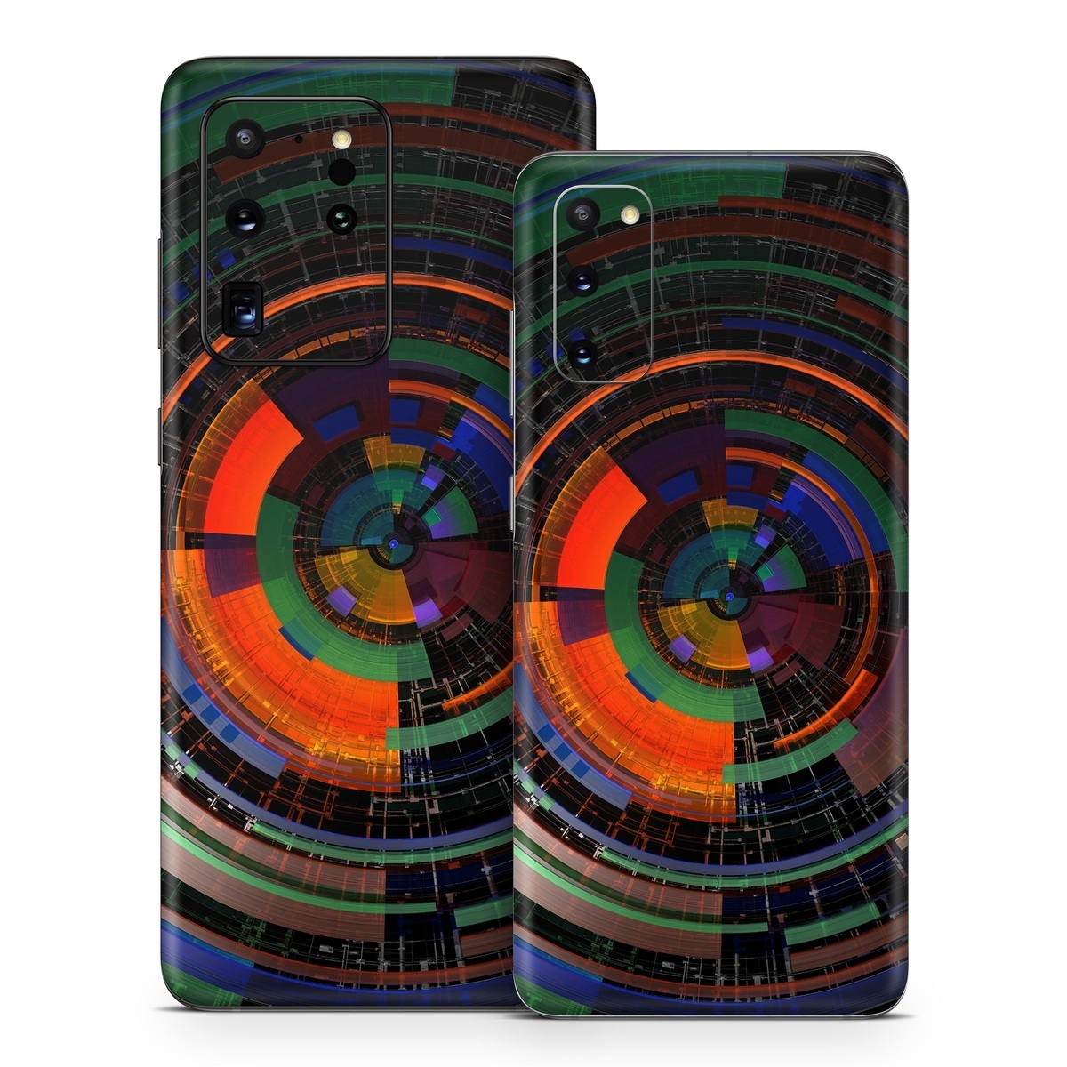 Samsung Galaxy S20 Series Skin design of Colorfulness, Pattern, Circle, Design, Architecture, Symmetry, Art, Spiral, Psychedelic art, with black, red, blue, green, orange, brown colors