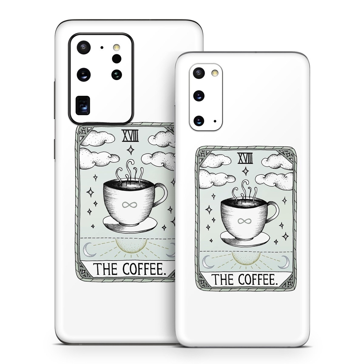 Samsung Galaxy S20 Series Skin design of Cup, Cartoon, Drinkware, Coffee cup, Tableware, Teacup, Illustration, Drink, Line art, with white, black, green, gray, yellow colors