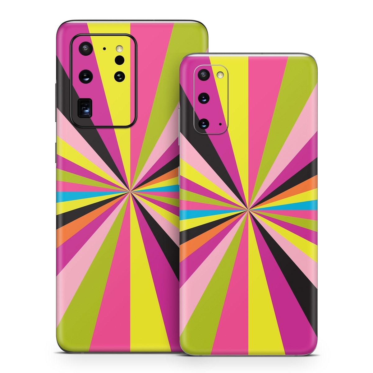 Samsung Galaxy S20 Series Skin design of Colorfulness, Material property, Magenta, Symmetry, Tints and shades, Creative arts, Pattern, Electric blue, Art, Design, with black, pink, yellow, purple, green, blue, orange colors