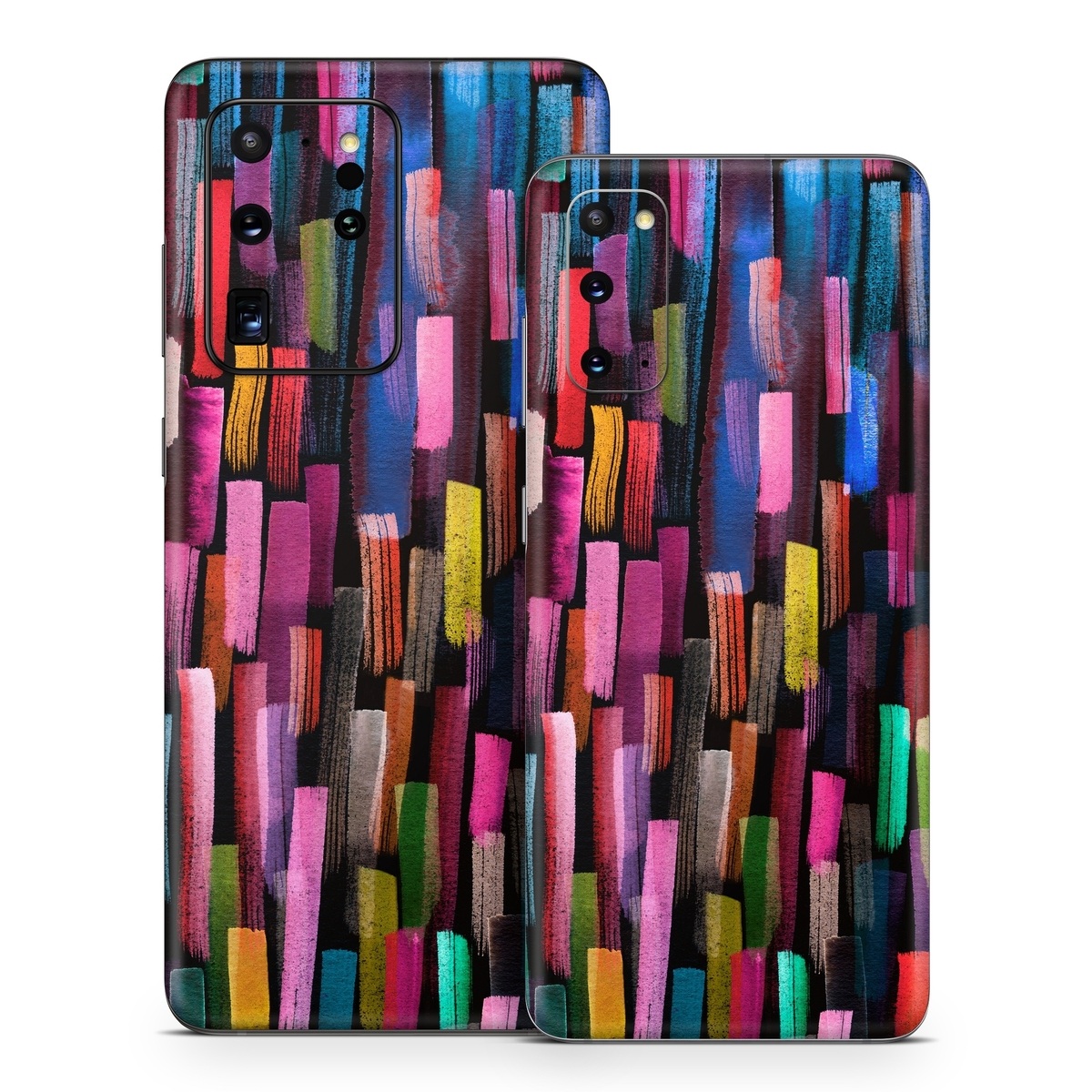 Samsung Galaxy S20 Series Skin design of Colorfulness, Textile, Art, Wood, Line, Material property, Font, Pattern, Tints and shades, Magenta, with black, blue, green, red, pink, yellow, orange, white, gray colors