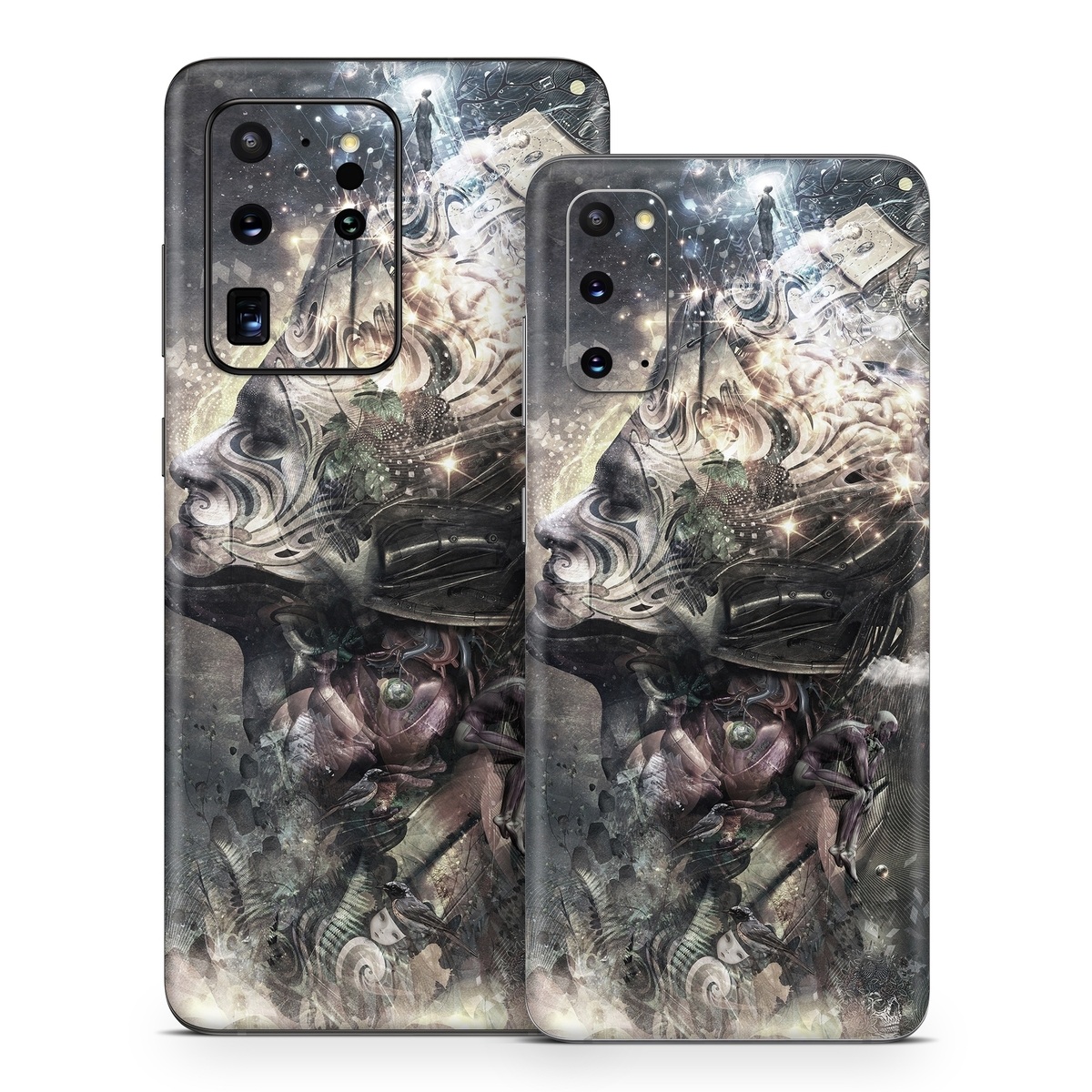 Samsung Galaxy S20 Series Skin design of Space, Cg artwork, Art, Sky, Darkness, Illustration, Graphic design, Outer space, Graphics, Animation, with white, black, gray, yellow colors