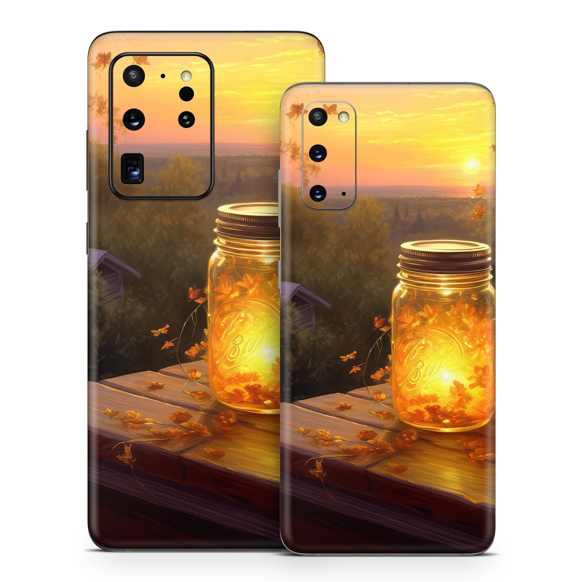 Samsung Galaxy S20 Series Skin design of Sky, Plant, Amber, Candle, Wood, Orange, Sunlight, Cloud, Sunset, Heat, with yellow, orange, black, green, gray, red colors