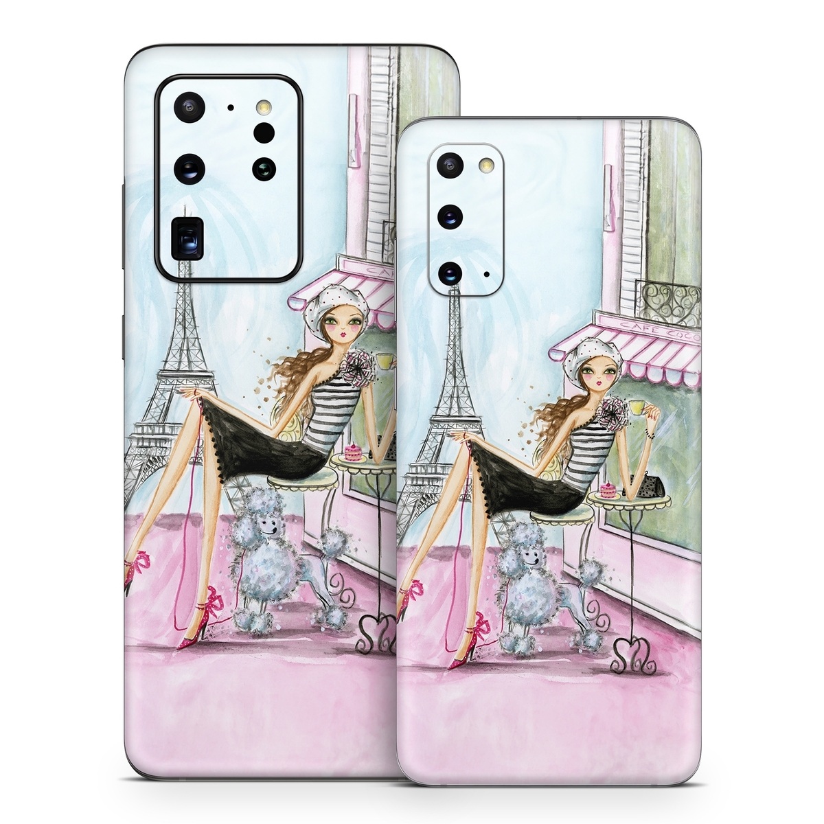 Samsung Galaxy S20 Series Skin design of Pink, Illustration, Sitting, Konghou, Watercolor paint, Fashion illustration, Art, Drawing, Style, with gray, purple, blue, black, pink colors