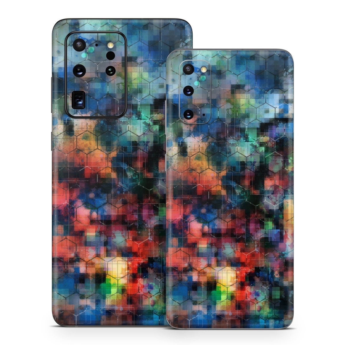 Samsung Galaxy S20 Series Skin design of Blue, Colorfulness, Pattern, Psychedelic art, Art, Sky, Design, Textile, Dye, Modern art, with black, blue, red, gray, green colors