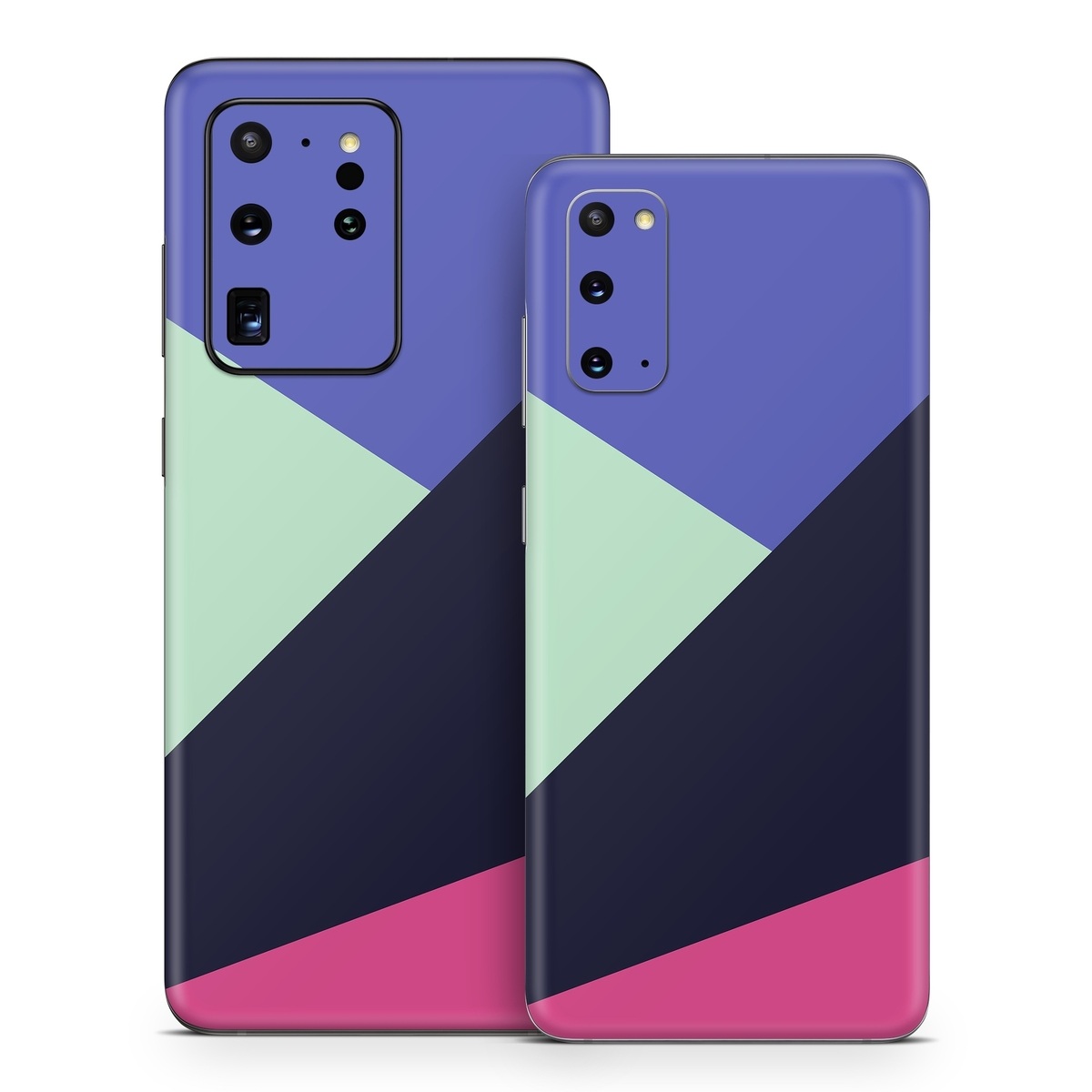 Samsung Galaxy S20 Series Skin design of Purple, Violet, Line, Magenta, Graphic design, Triangle, Pattern, Design, Material property, Font, with black, blue, green, pink colors