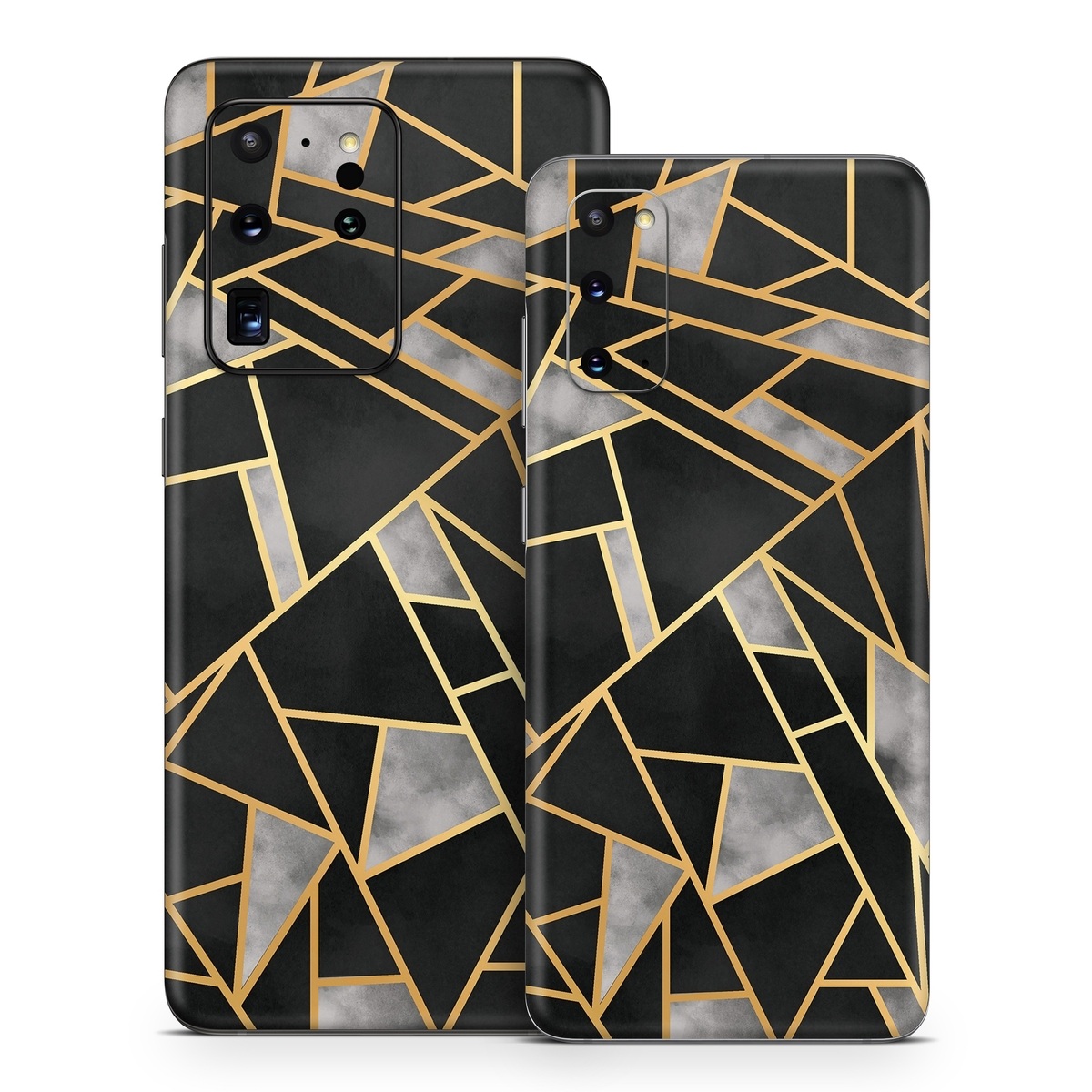 Samsung Galaxy S20 Series Skin design of Pattern, Triangle, Yellow, Line, Tile, Floor, Design, Symmetry, Architecture, Flooring, with black, gray, yellow colors