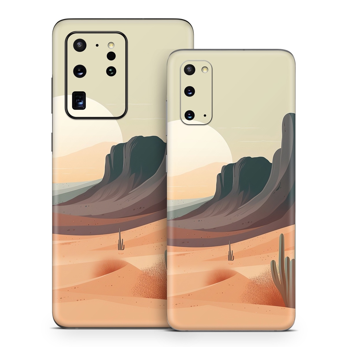 Samsung Galaxy S20 Series Skin design of Sky, Light, Nature, Natural landscape, Art, Landscape, Moon, Mountainous landforms, Formation, Erg, with orange, yellow, brown, green, white, black colors