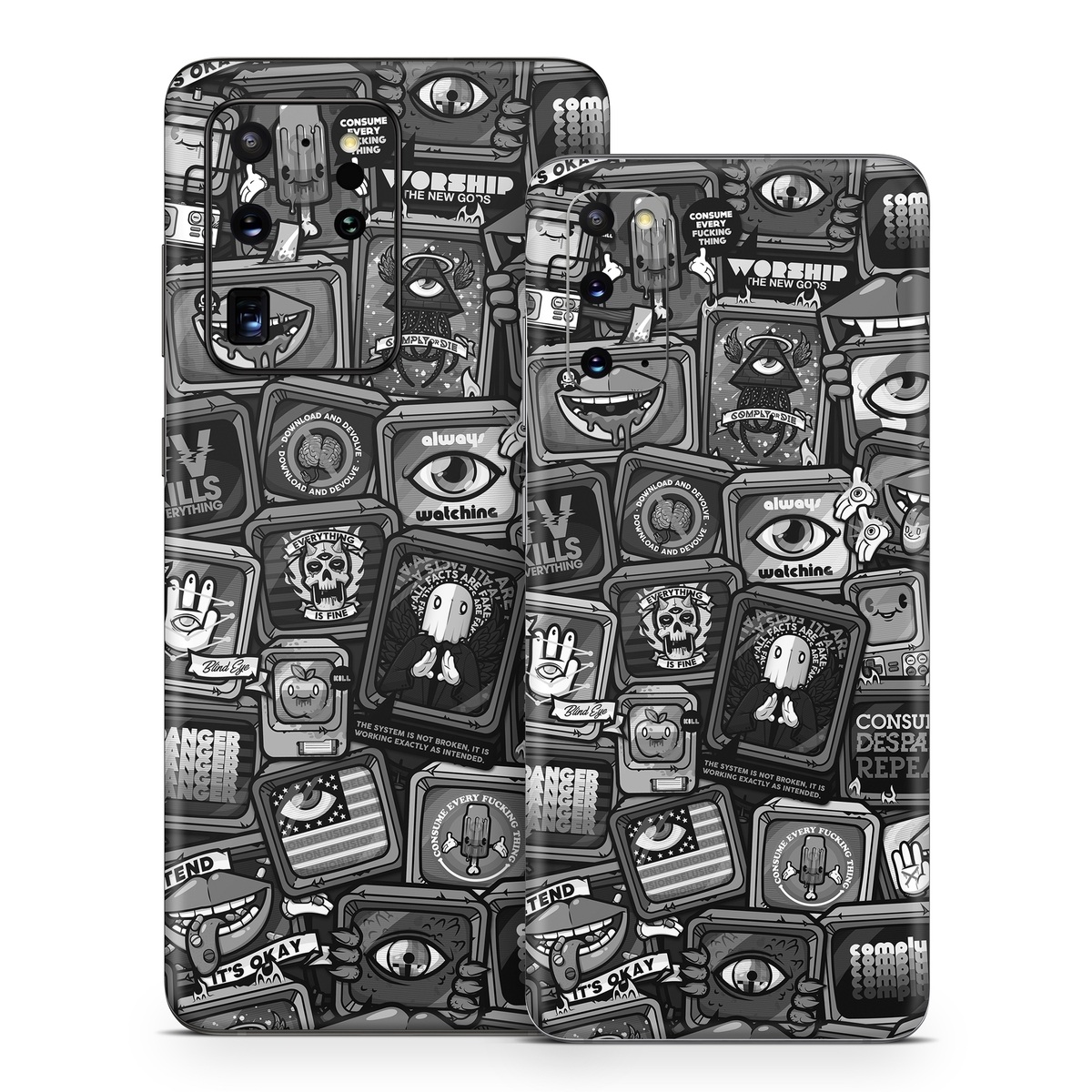 Samsung Galaxy S20 Series Skin design of Font, Text, Pattern, Black-and-white, Design, Photography, Stock photography, Illustration, Monochrome, Drawing, with black, white, gray colors