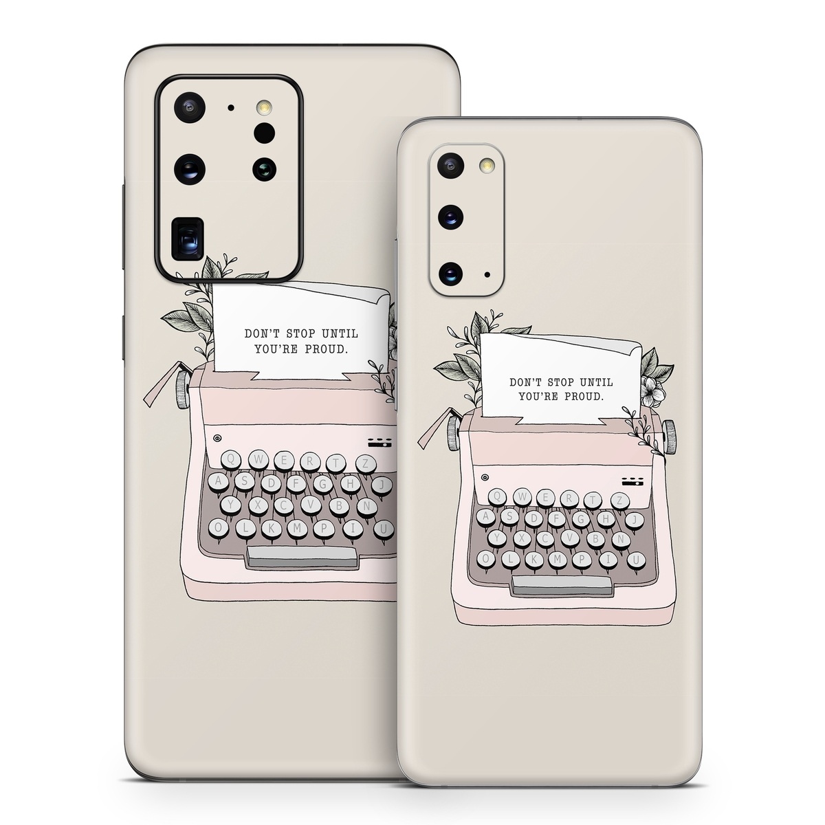 Samsung Galaxy S20 Series Skin design of Typewriter, Office equipment, Space bar, Office supplies, Illustration, with black, white, pink colors