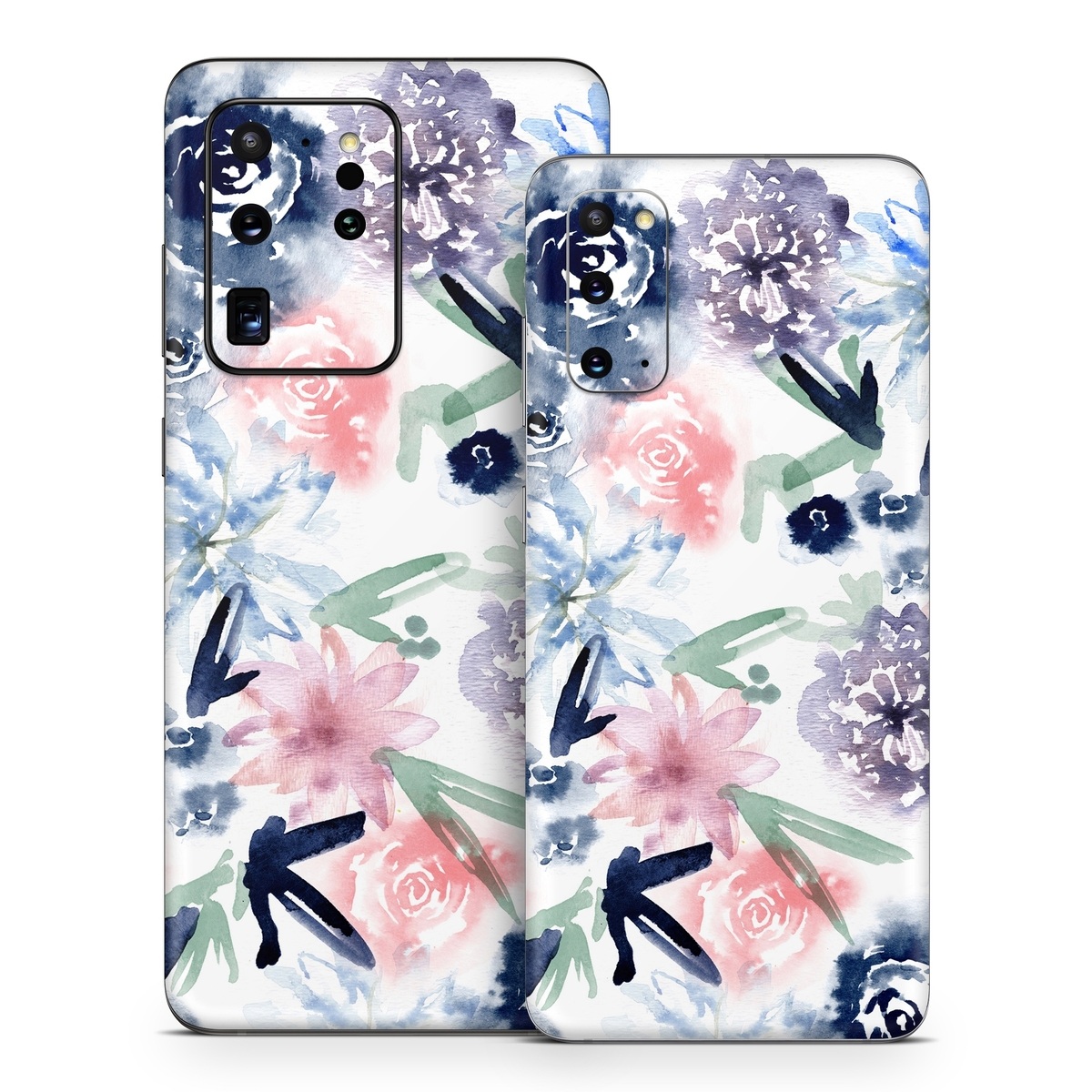 Samsung Galaxy S20 Series Skin design of Pattern, Graphic design, Design, Floral design, Plant, Flower, Illustration, with white, blue, purple, green, pink colors