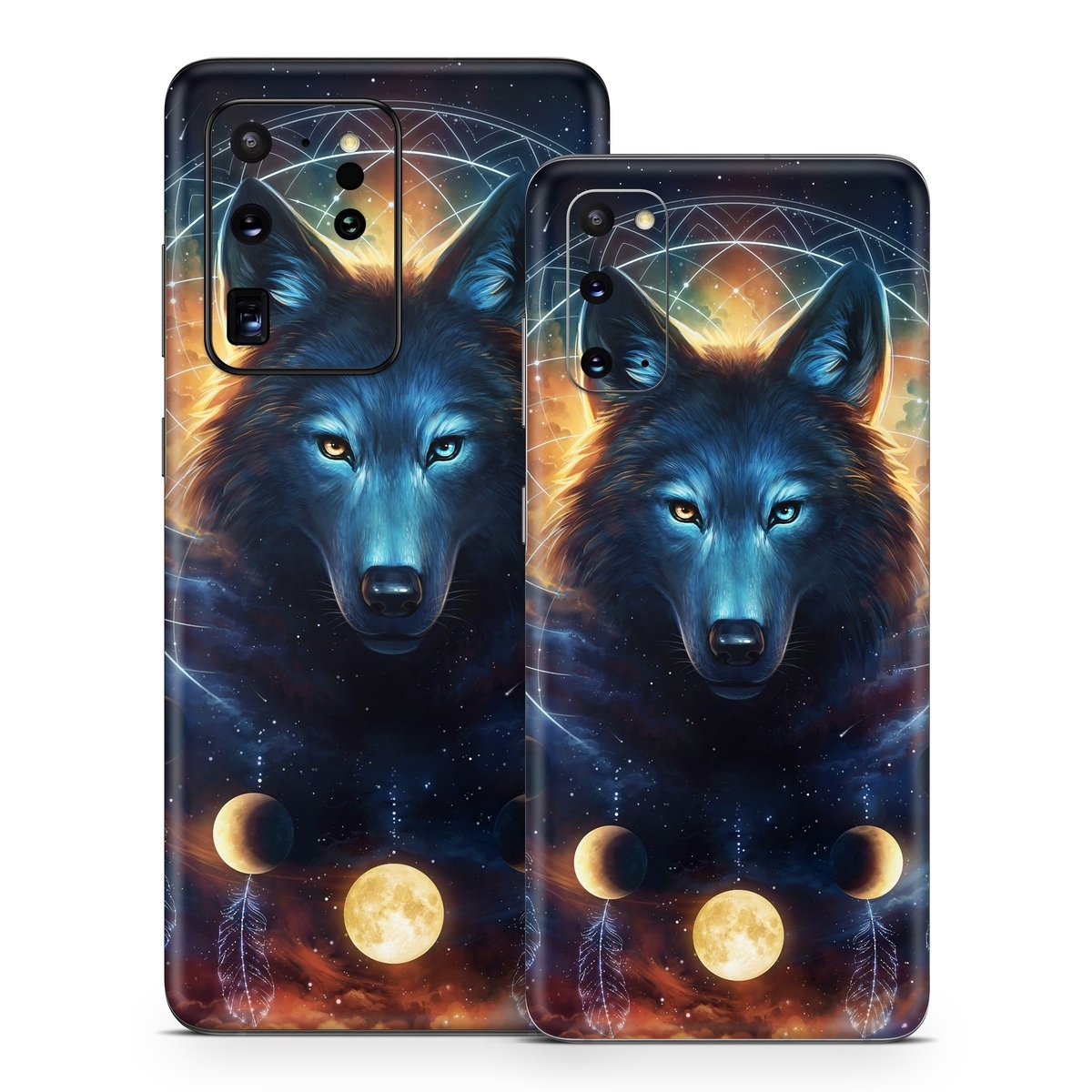 Samsung Galaxy S20 Series Skin design of Light, Nature, Carnivore, Organism, Dog breed, Art, Electric blue, Space, Midnight, Illustration, with black, blue, yellow, orange, green, red, white colors