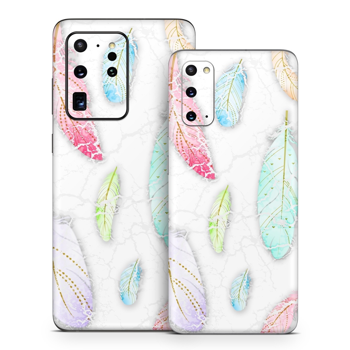 Samsung Galaxy S20 Series Skin design of Feather, Fashion accessory, Jewellery, with red, blue, green, purple, white, brown colors