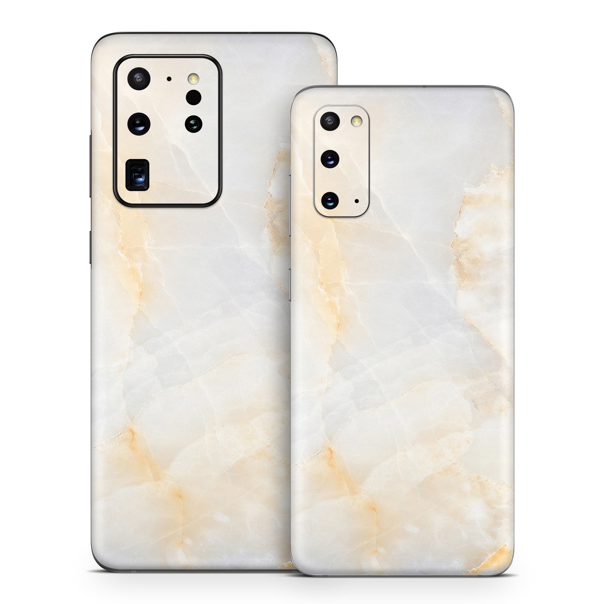 Samsung Galaxy S20 Series Skin design of White, Textile, Flooring, Marble, Paper, Pattern, Fashion accessory, Tile, with white, orange, black, yellow colors