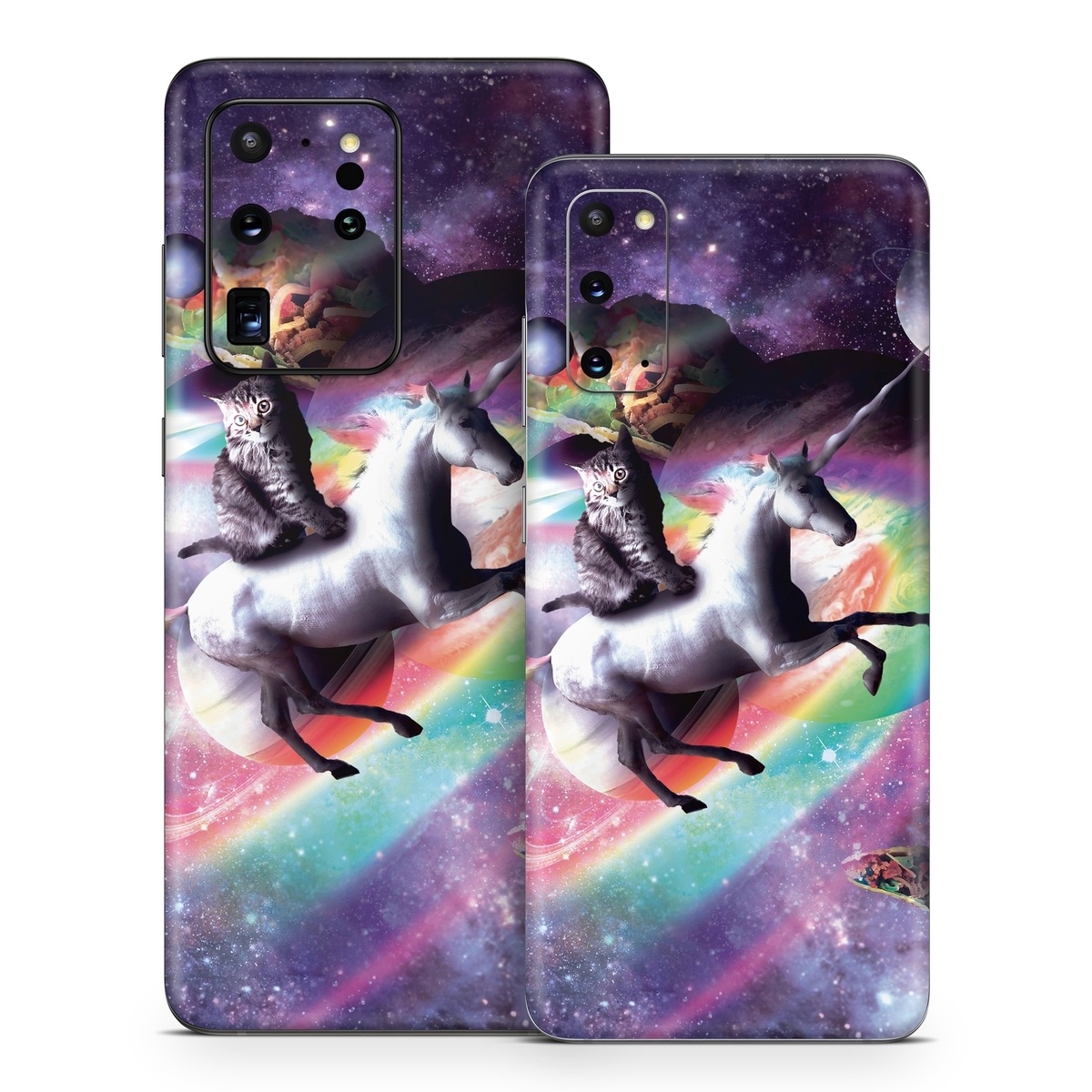 Samsung Galaxy S20 Series Skin design of Illustration, Graphic design, Fictional character, Space, Sky, Astronomical object, Universe, Outer space, Art, Unicorn, with black, white, gray, red, yellow, green, blue, orange colors