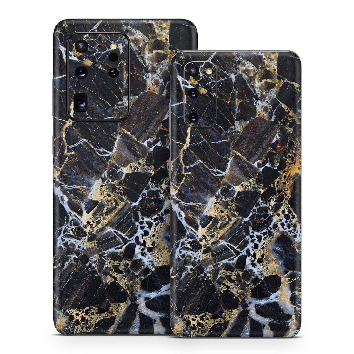 Samsung Galaxy S20 Series Skin design of Black, Yellow, Rock, Brown, Marble, Water, Close-up, Granite, Pattern, Geology, with black, white, orange, gray, yellow colors