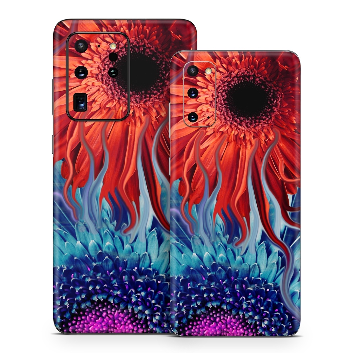 Samsung Galaxy S20 Series Skin design of Psychedelic art, Pattern, Organism, Colorfulness, Art, Flower, Petal, Design, Fractal art, Electric blue, with red, black, blue, purple, gray colors