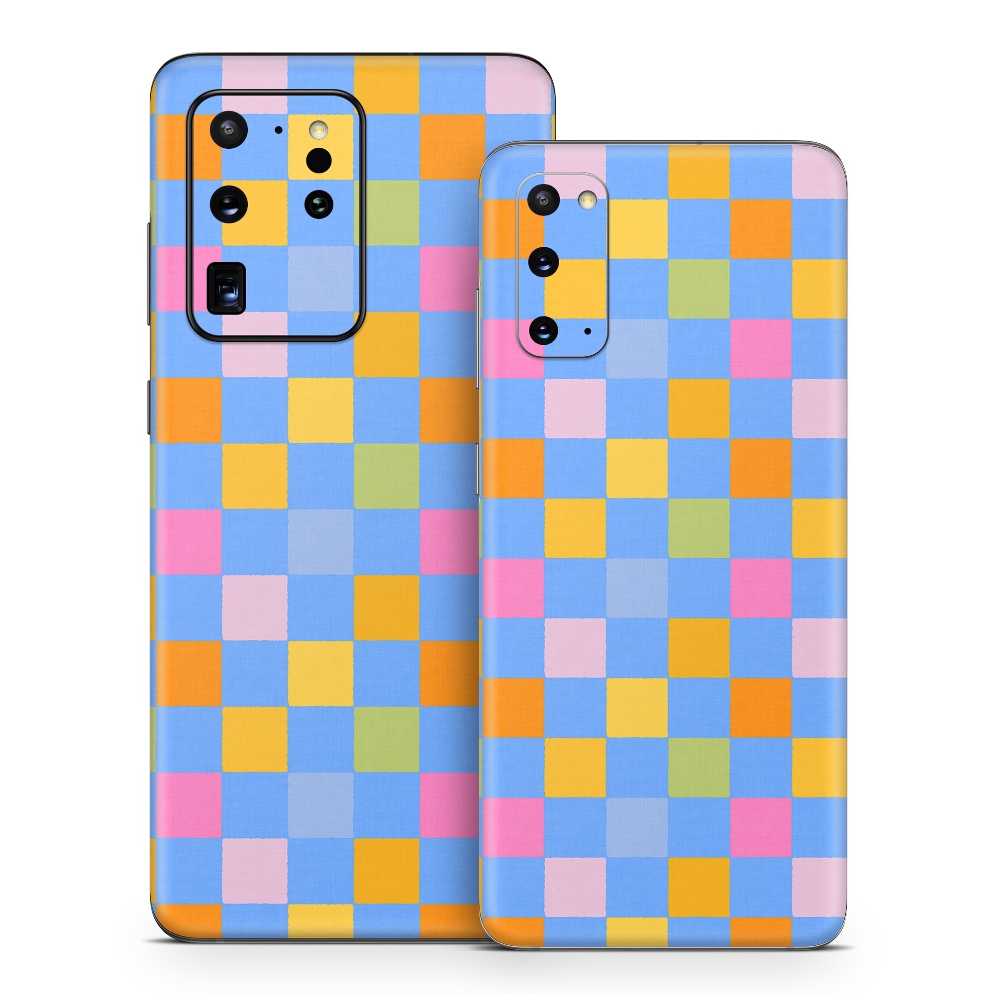 Samsung Galaxy S20 Series Skin design of Rectangle, Azure, Textile, Orange, Aqua, Font, Symmetry, Magenta, Tints and shades, Parallel, with blue, yellow, orange, green, pink colors
