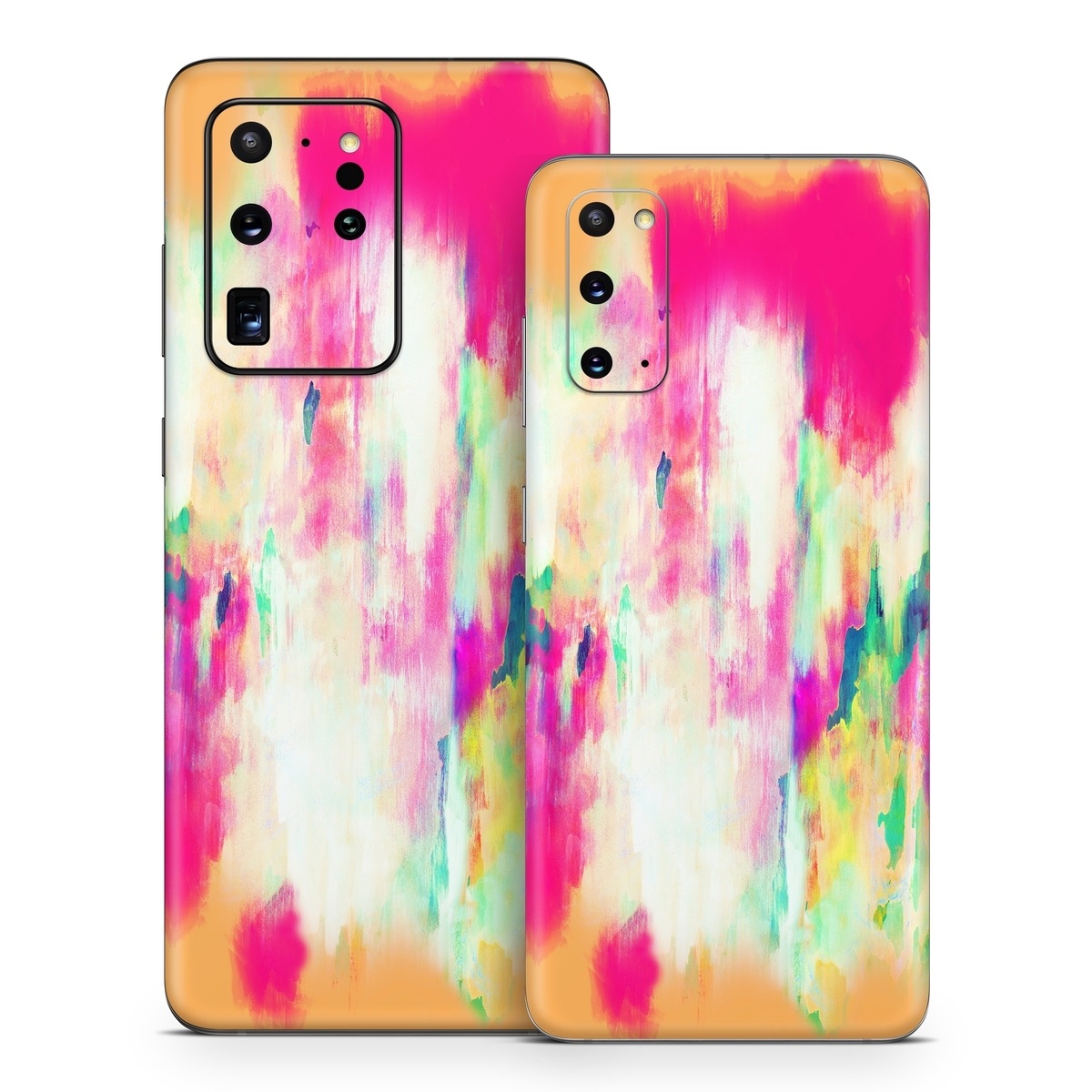 Samsung Galaxy S20 Series Skin design of Pink, Magenta, Art, Watercolor paint, Dye, Visual arts, Pattern, Modern art, Painting, Acrylic paint, with red, white, green colors