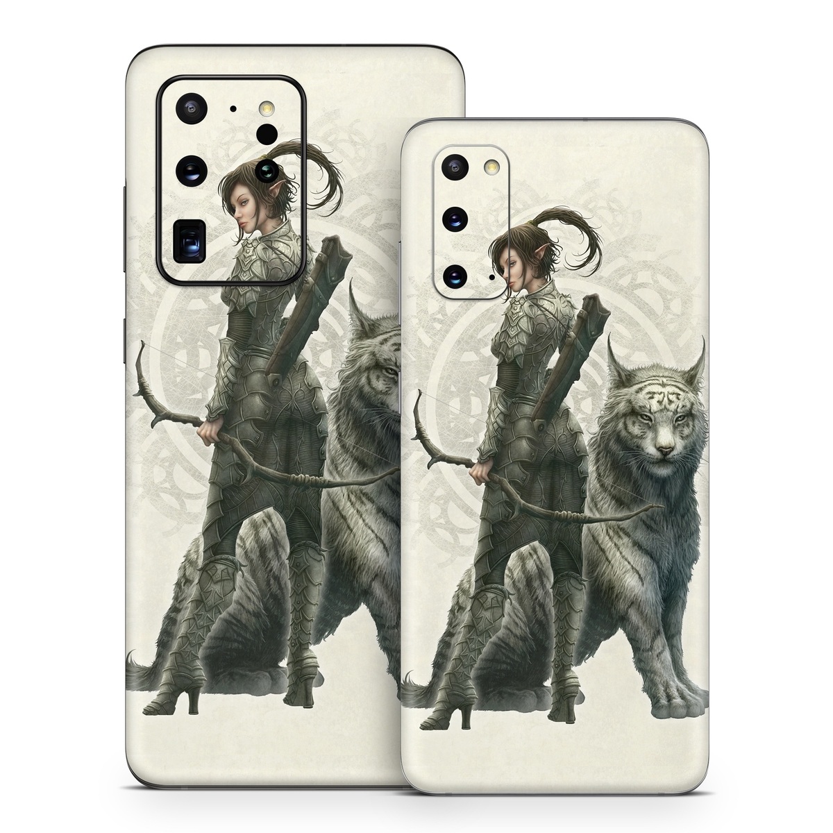 Samsung Galaxy S20 Series Skin design of Illustration, Fictional character, Drawing, Woman warrior, Art, Mythology, Sketch, with gray, black, pink, yellow, green colors