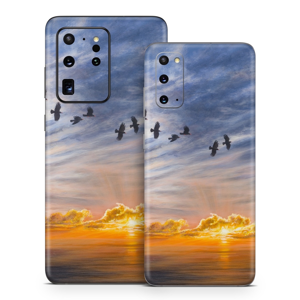 Samsung Galaxy S20 Series Skin design of Sky, Cloud, Nature, Blue, Daytime, Atmosphere, Sunset, Afterglow, Evening, Horizon, with black, blue, yellow, orange, white colors