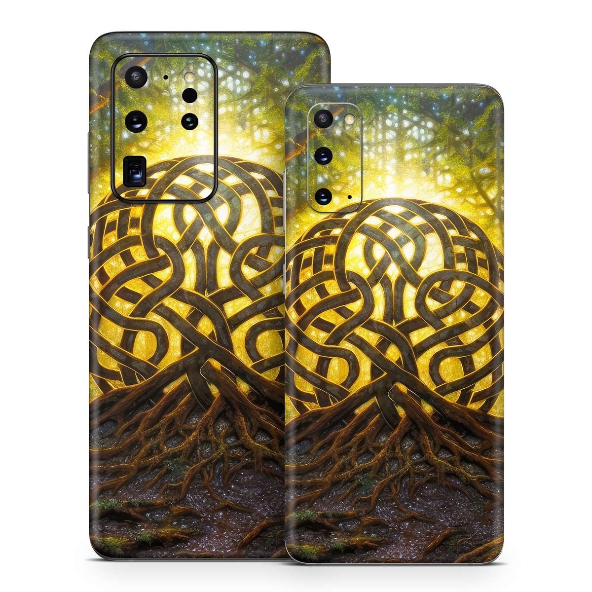 Samsung Galaxy S20 Series Skin design of Art, Pattern, Circle, Symmetry, Tints and shades, Visual arts, Design, Electric blue, Graphics, Font, with green, brown, black, gray, yellow, orange, white colors