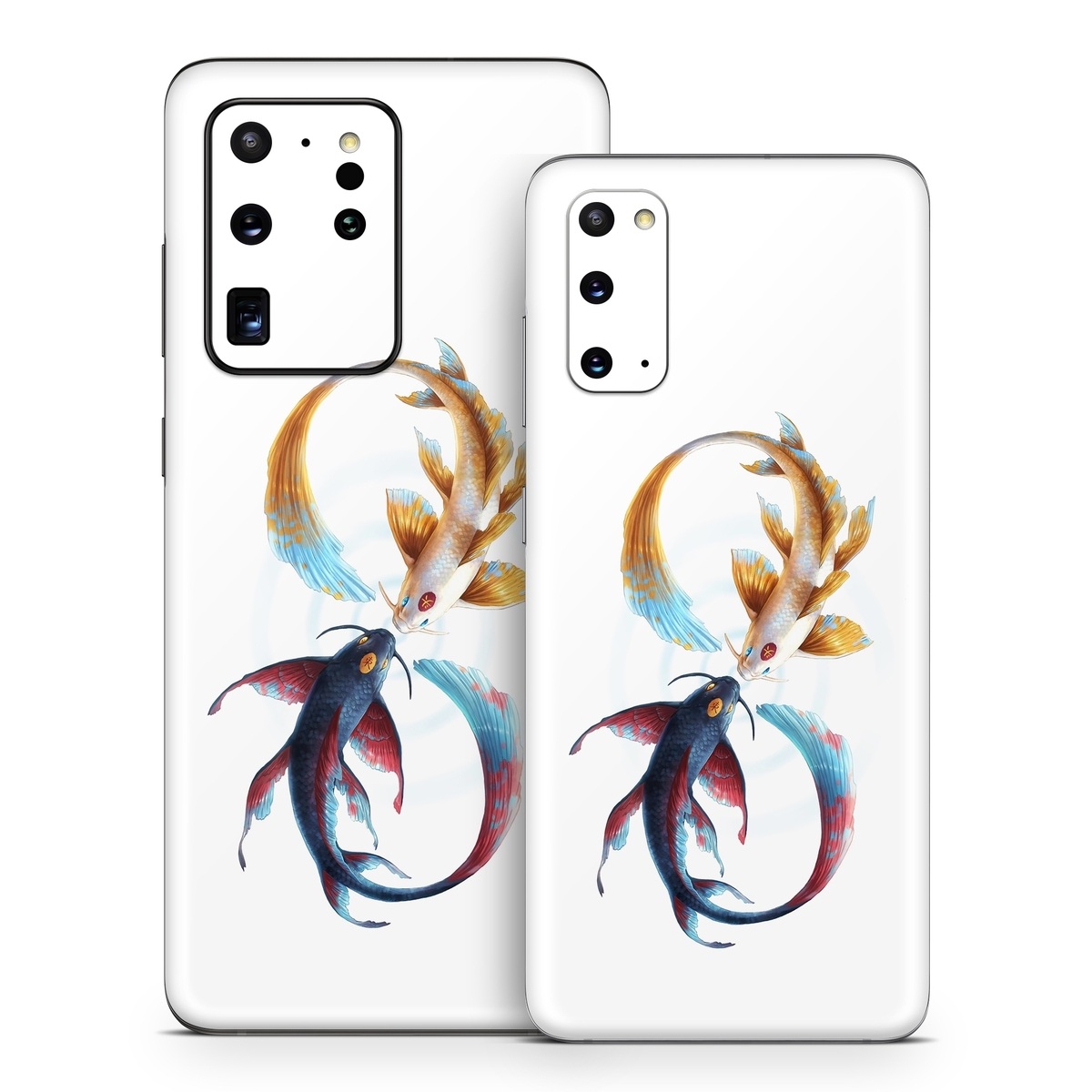 Samsung Galaxy S20 Series Skin design of Marine invertebrates, Art, Wing, Feather, Tree, Beak, Electric blue, Fish, Natural material, Painting, with white, black, yellow, orange, red, blue colors