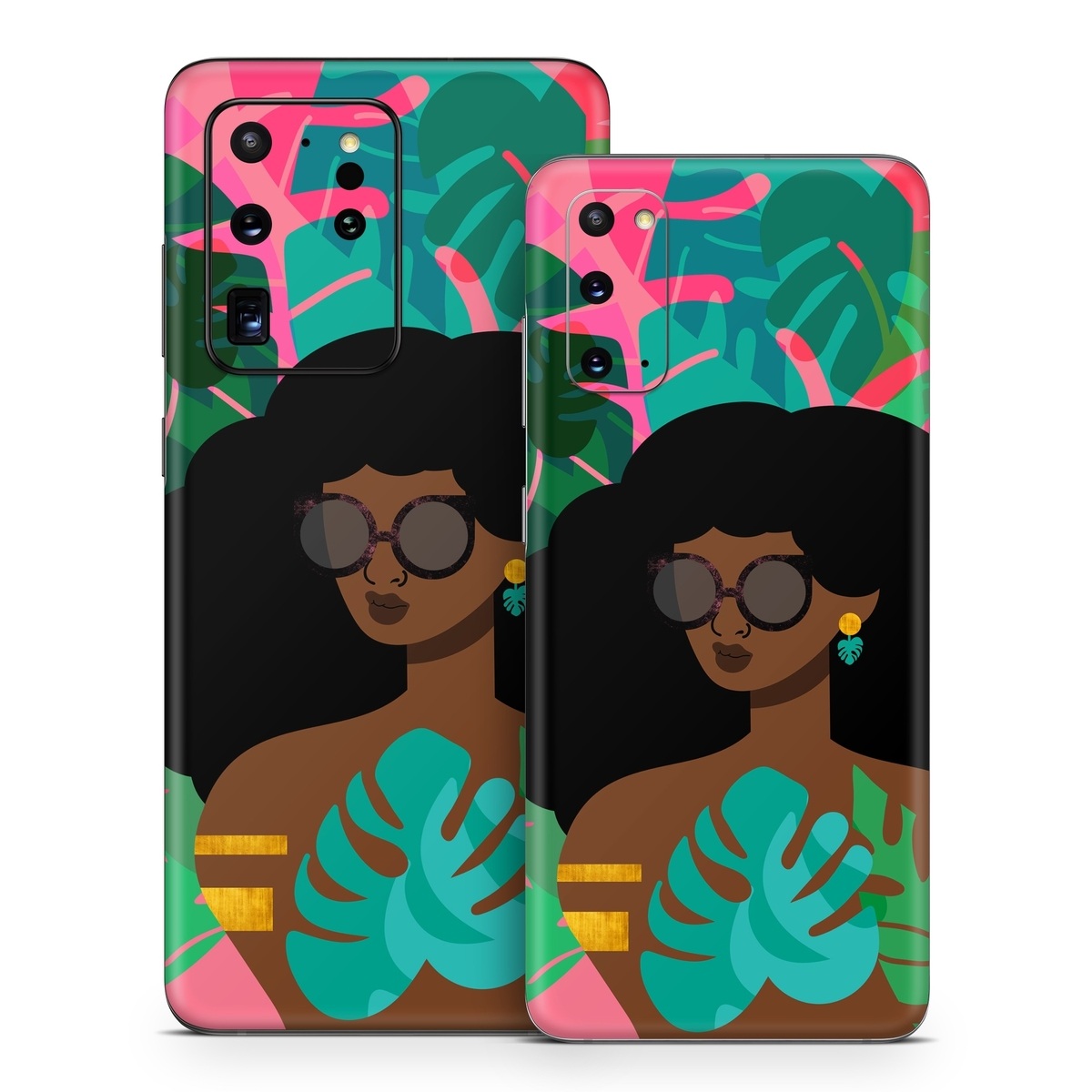 Samsung Galaxy S20 Series Skin design of Illustration, Afro, Art, Eyewear, Glasses, Graphic design, Visual arts, Graphics, Fictional character, with brown, black, green, pink, blue, yellow colors
